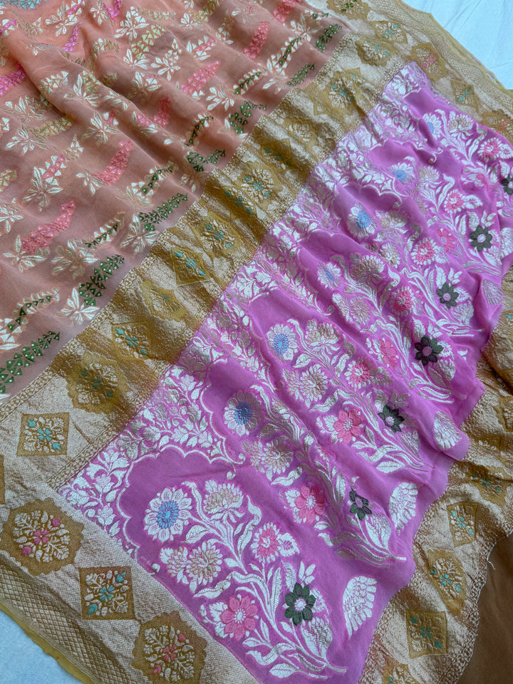 Khaddi Georgette Handloom Banarasi Saree - Gold Zari