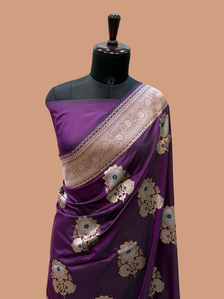 Purple Color Pure Silk Handloom Banarasi Saree - All Over Buta Work with Meenakari
