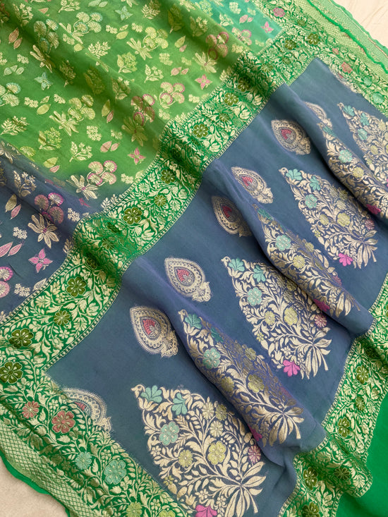 Khaddi Georgette Handloom Banarasi Saree - Gold Zari