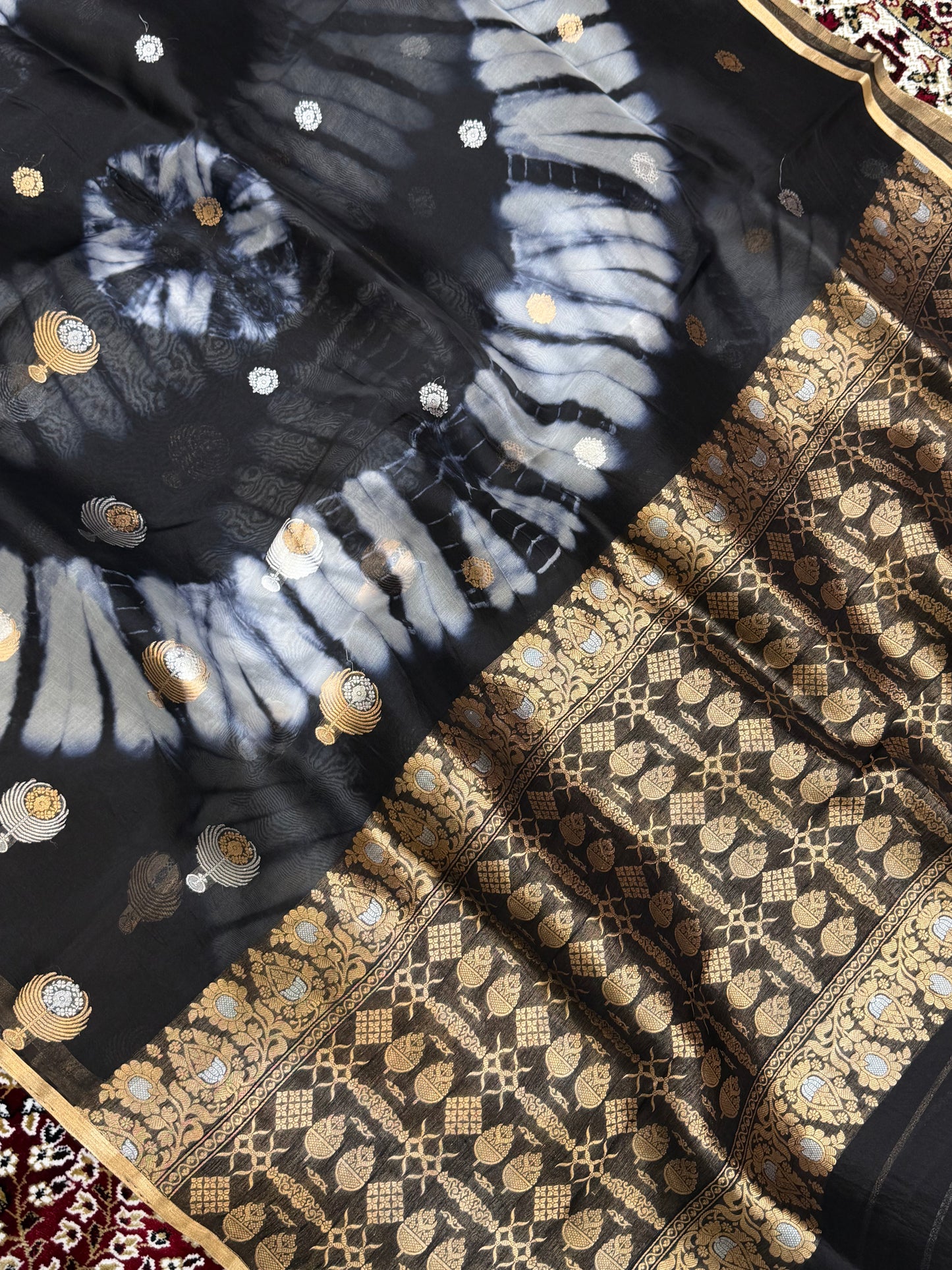 Black Color Pure Organza Handloom Banarasi Saree with Japanese Shibori Dye