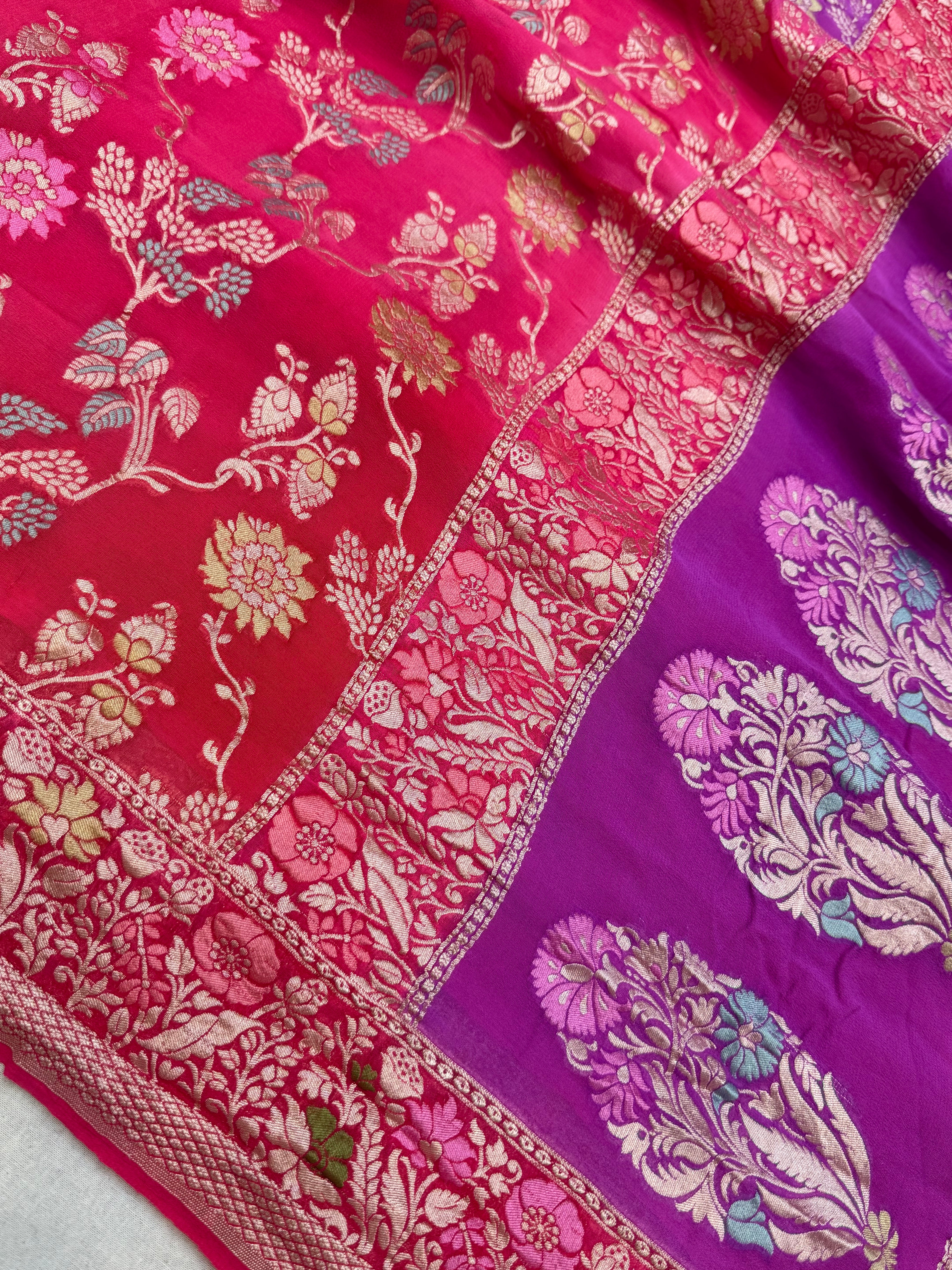 Khaddi Georgette Handloom Banarasi Saree - Gold Zari