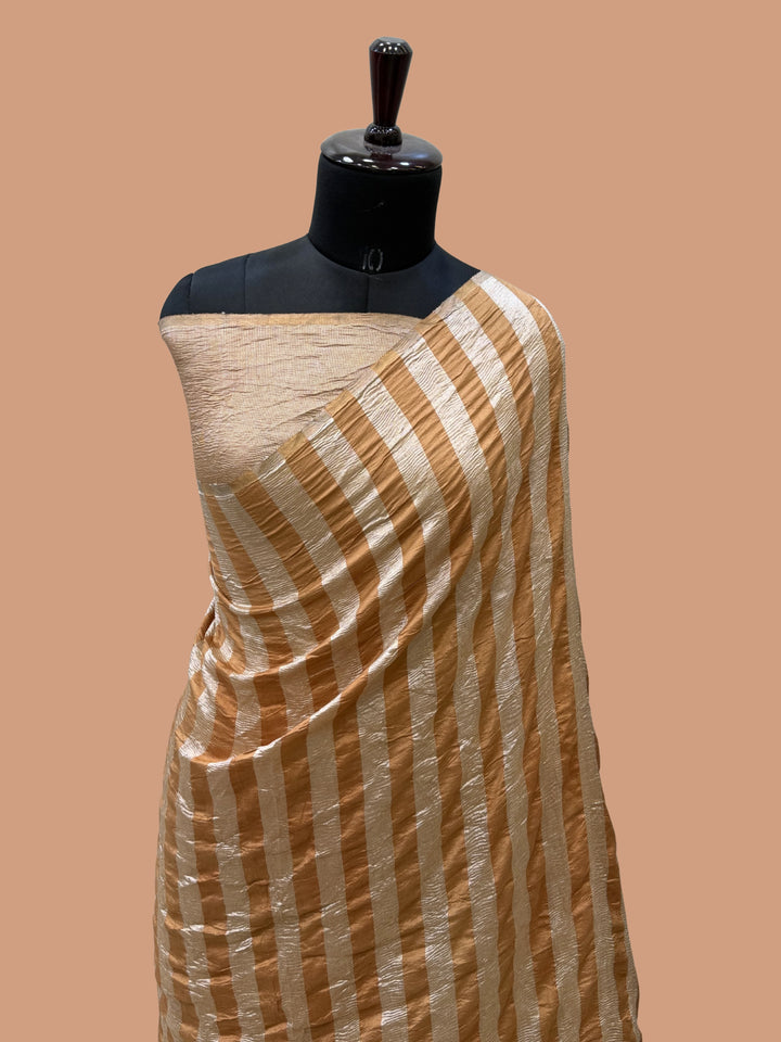 Musterd Color Chiniya Tissue  Silk Banarasi Saree with Stripe Design