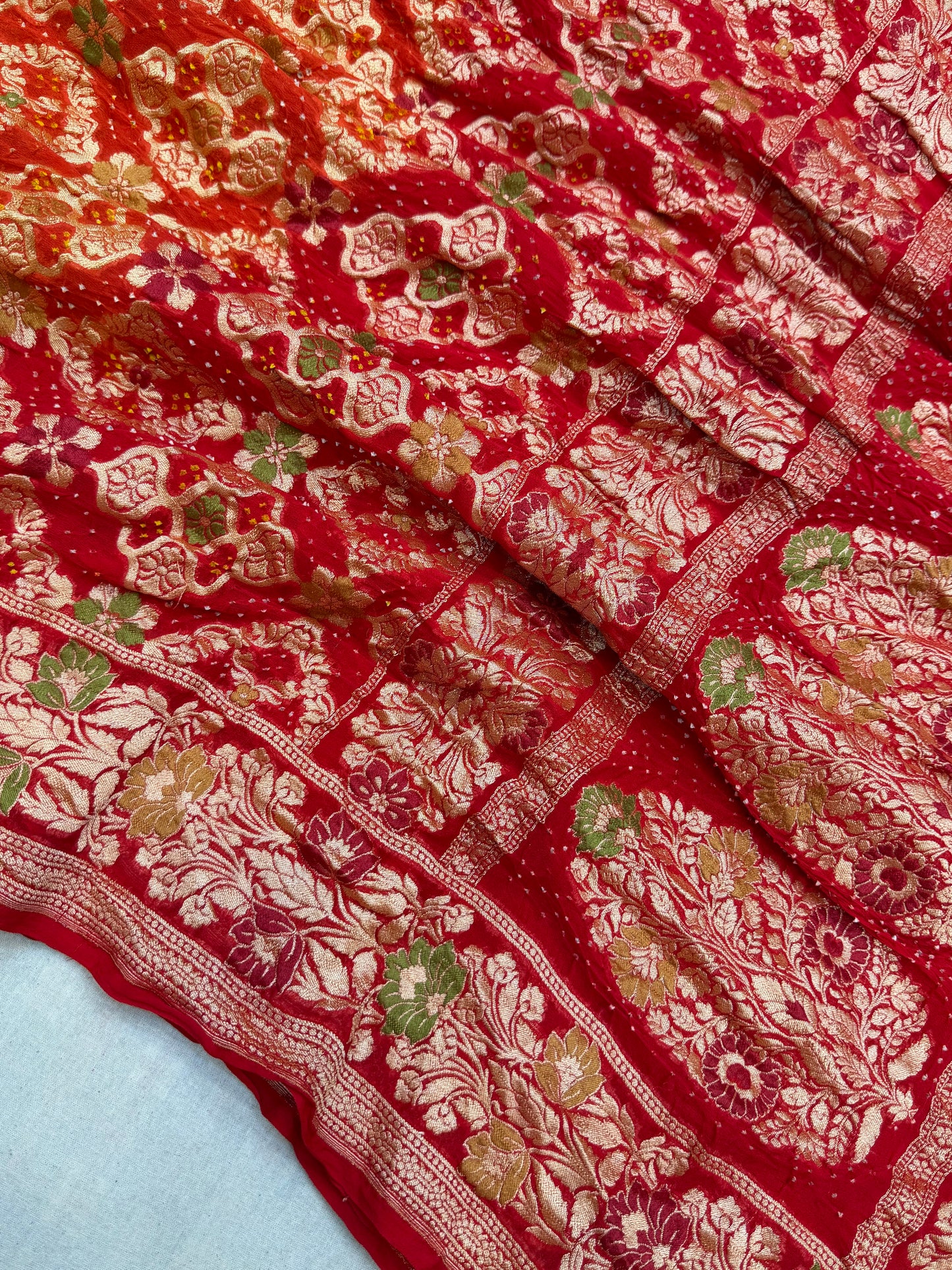 Pure Georgette Banarasi Bandhej Handloom Saree - Meenakari