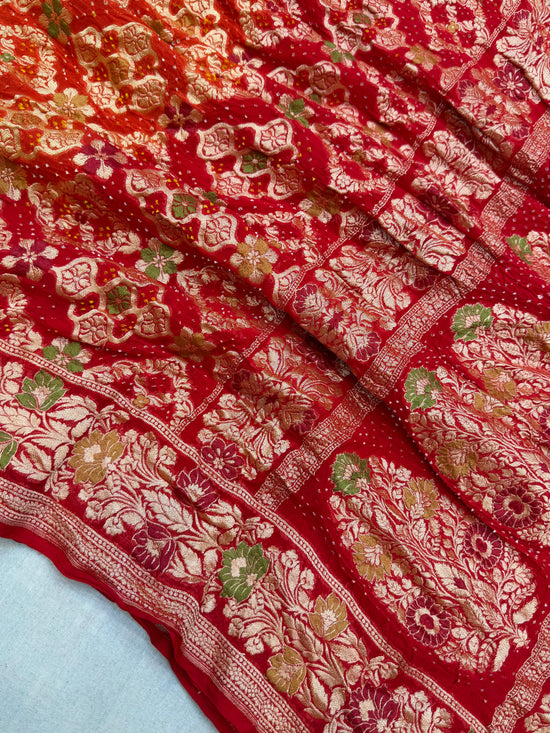 Pure Georgette Banarasi Bandhej Handloom Saree - Meenakari