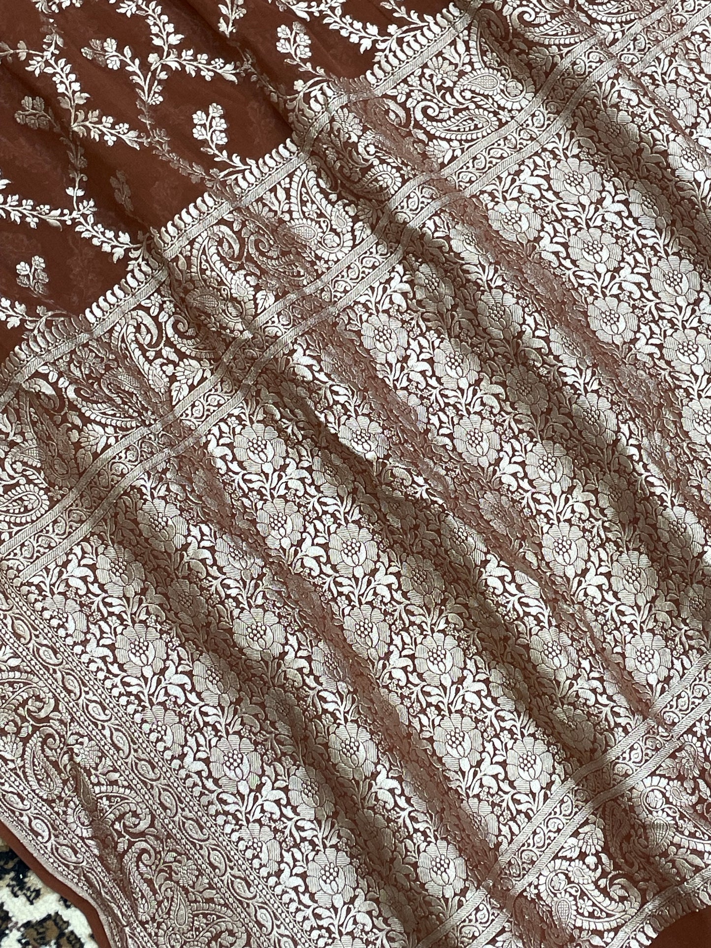 Brown Color Khaddi Georgette Banarasi saree - all over jaal work with water zari