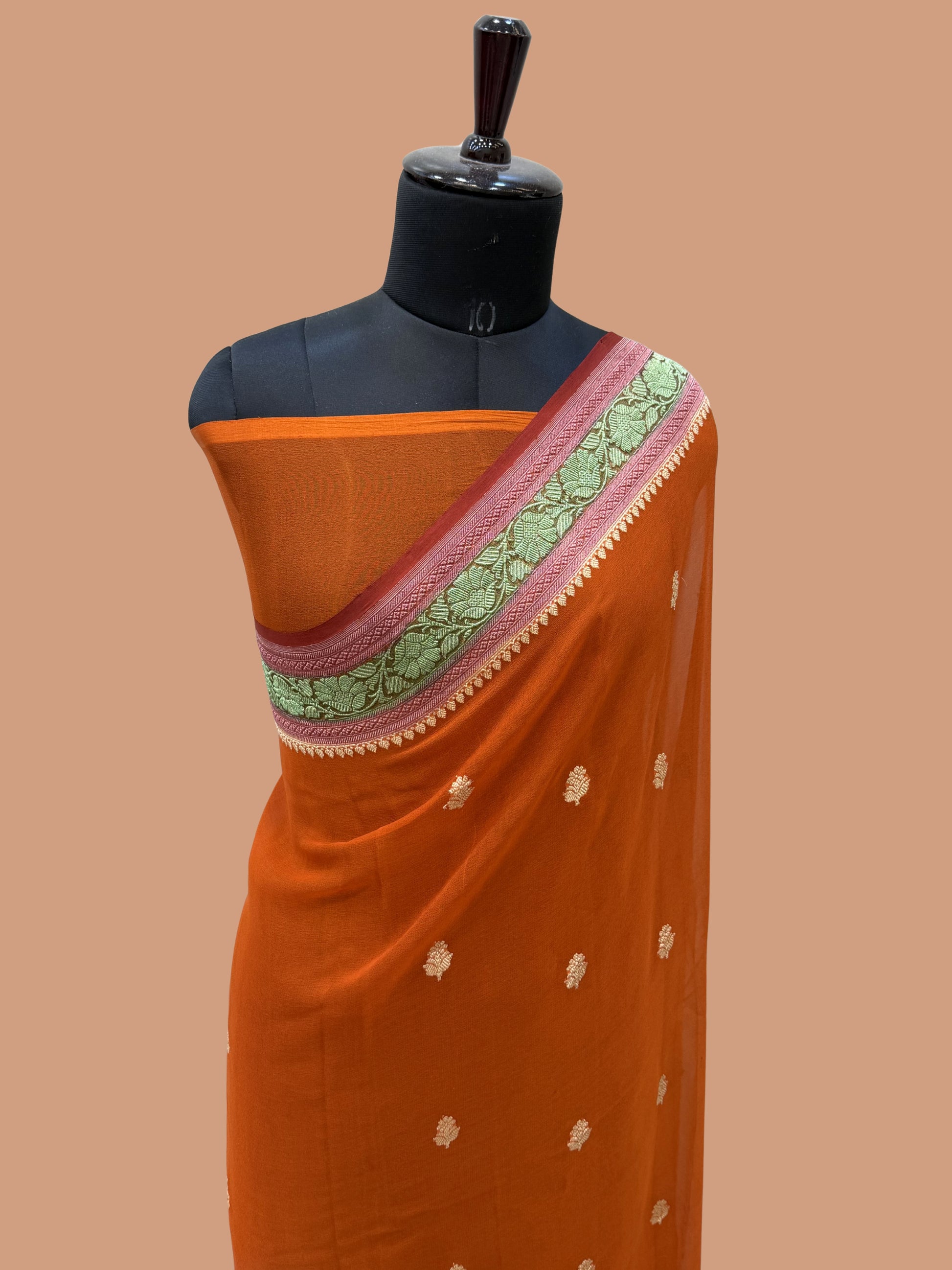 Pure Georgette Handloom Banarasi Saree - Gold Zari