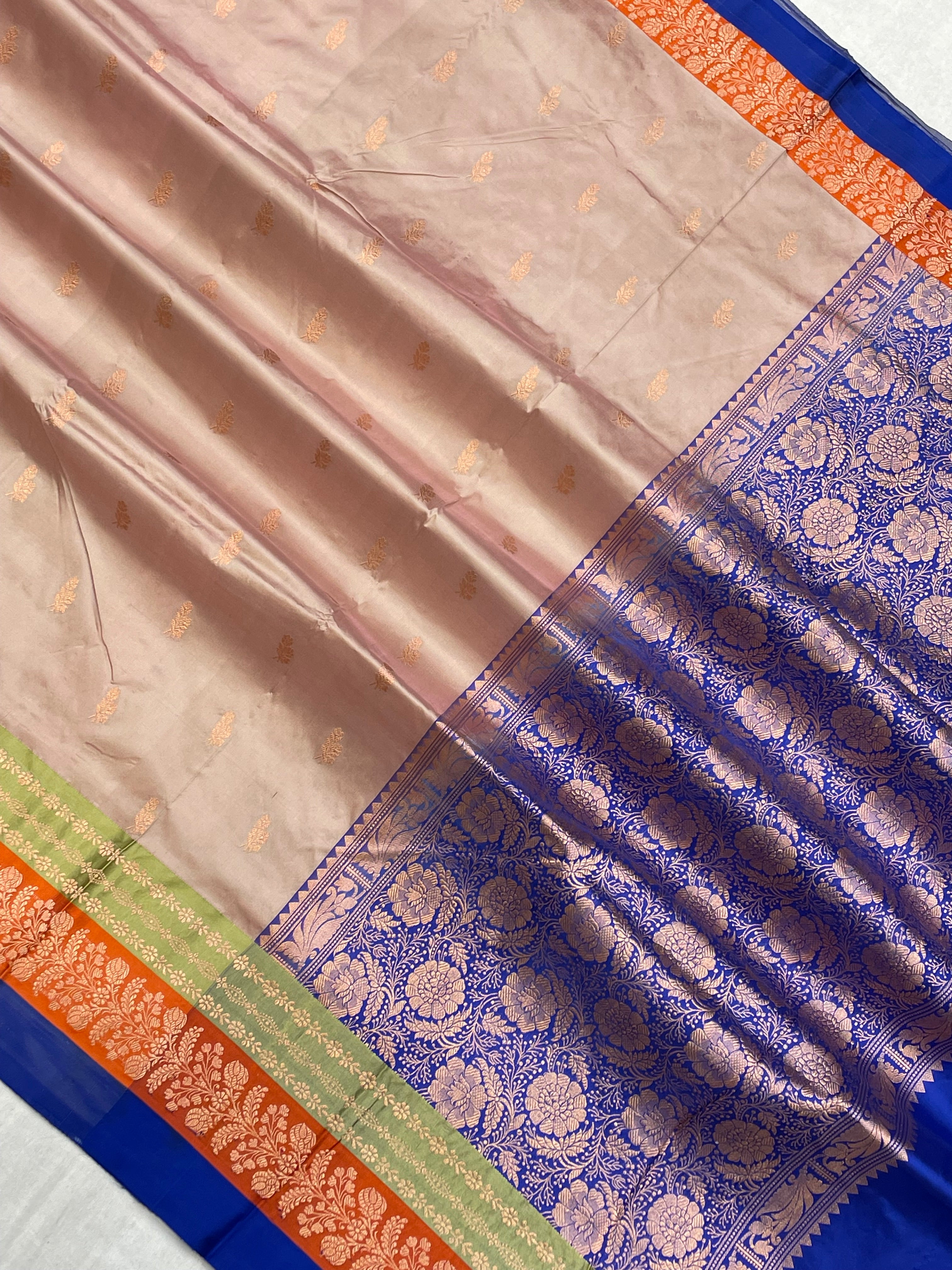 Pure Katan Silk Banarasi Handloom Saree - All over Kadua Buti