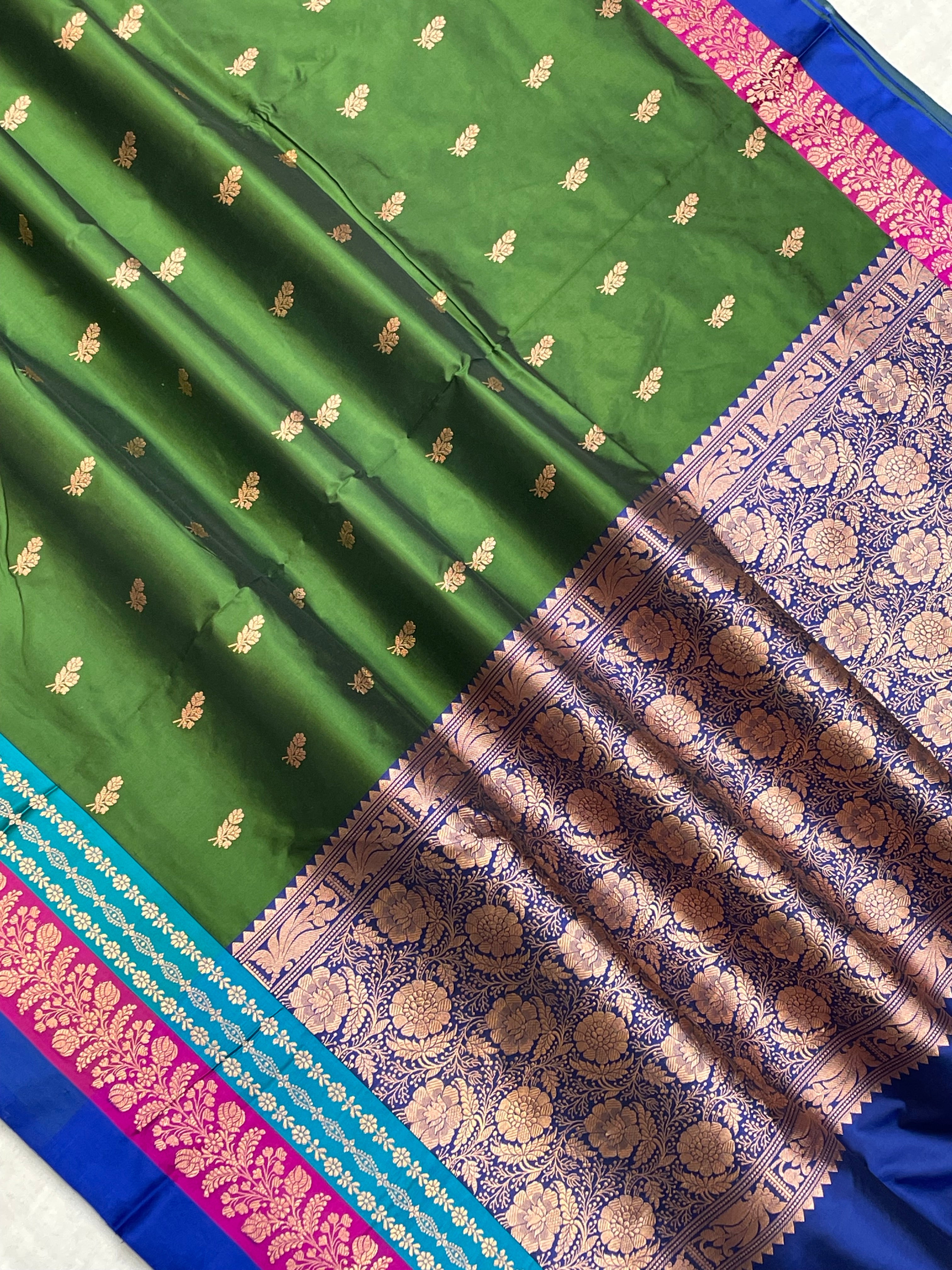 Pure Katan Silk Banarasi Handloom Saree - All over Kadua Buti