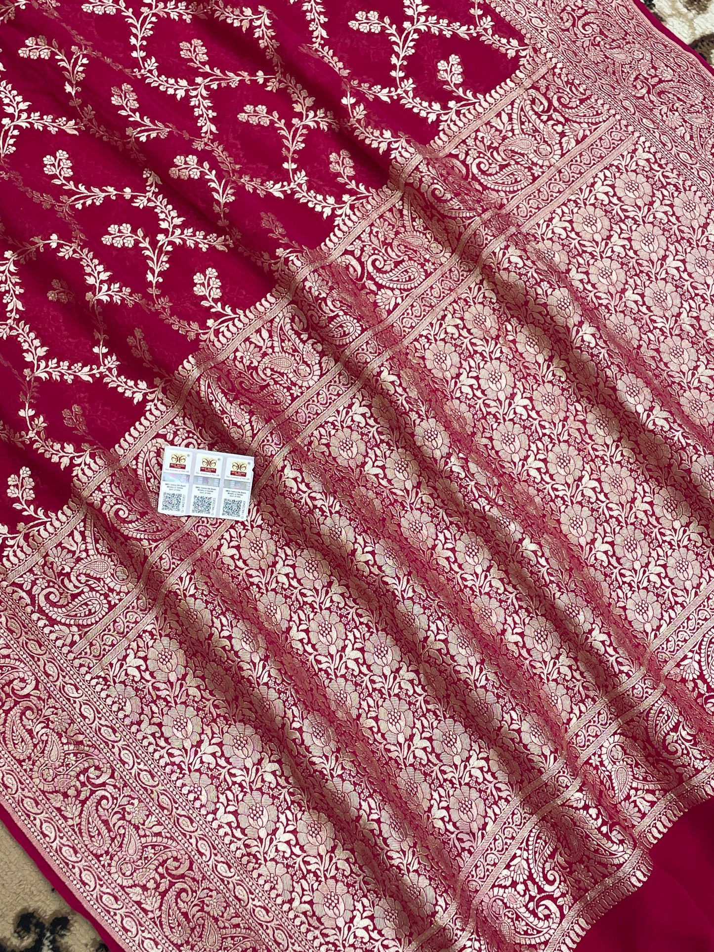 Rani Color Khaddi Georgette Banarasi Saree - All Over Jaal work with water Zari