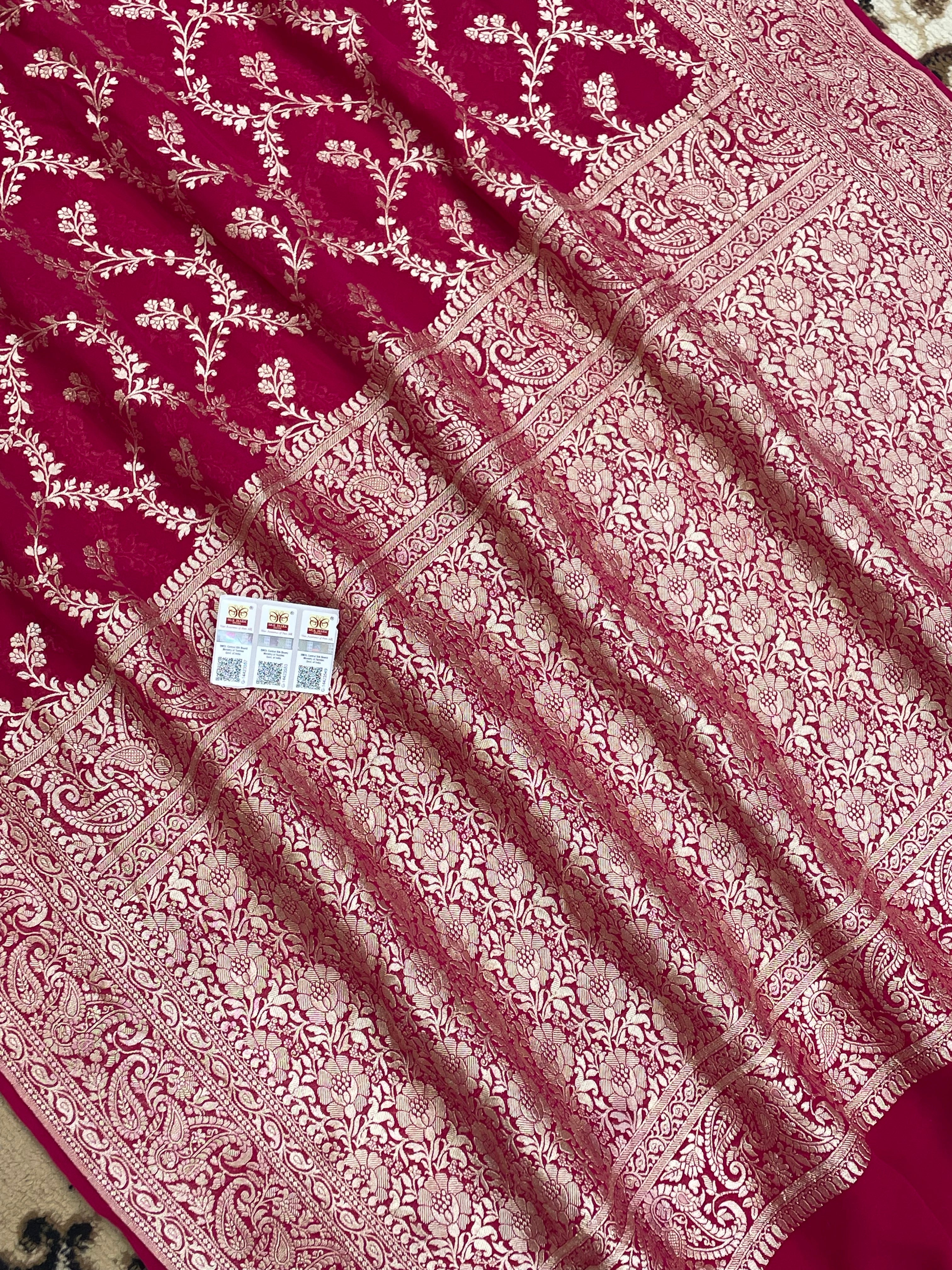 Rani Color Khaddi Georgette Banarasi Saree - All Over Jaal work with water Zari