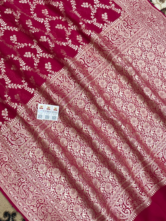 Rani Color Khaddi Georgette Banarasi Saree - All Over Jaal work with water Zari