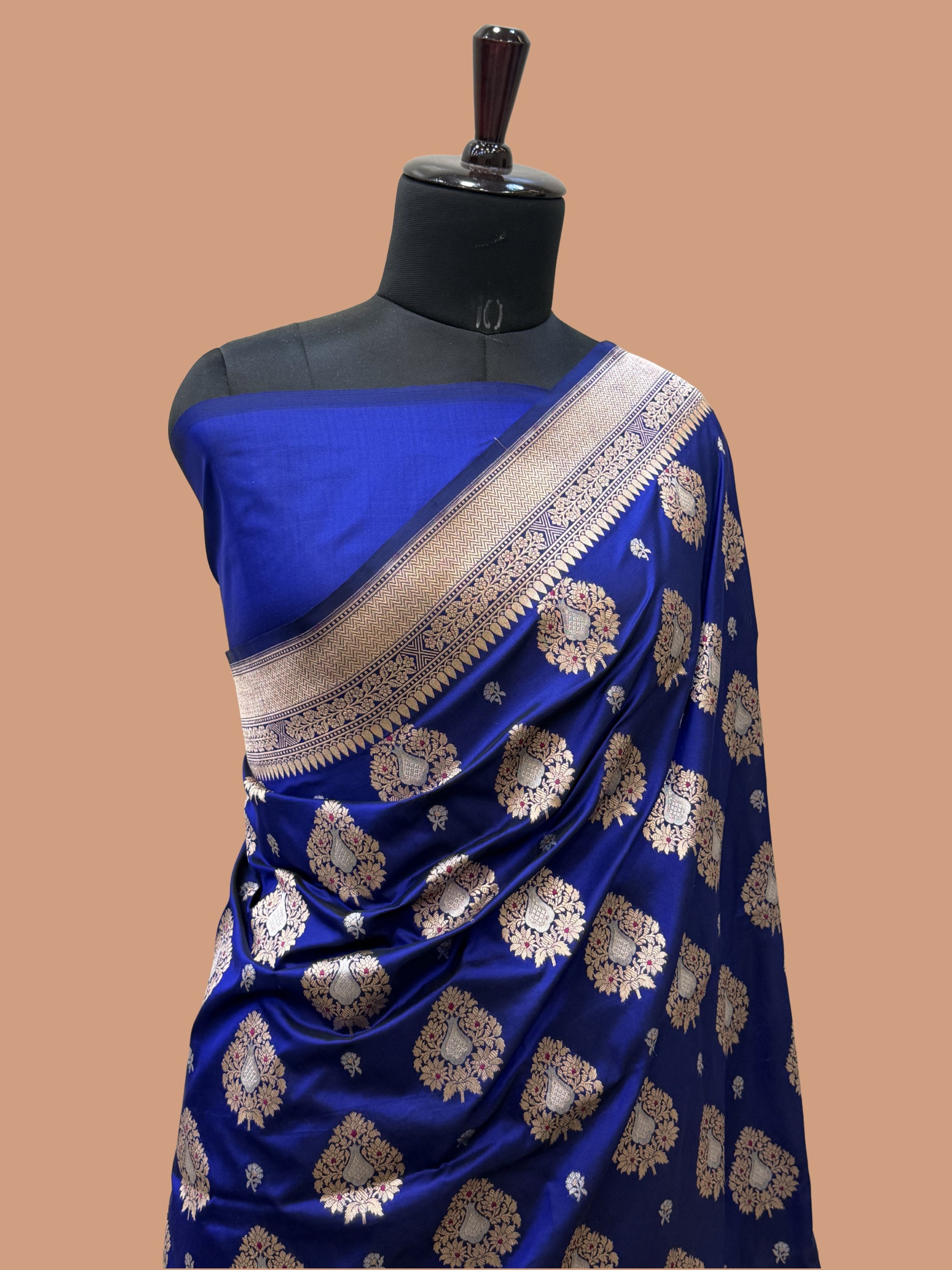 Royal Blue Color Pure Silk Handloom Banarasi Saree - All Over Sona Rupa Buta Work