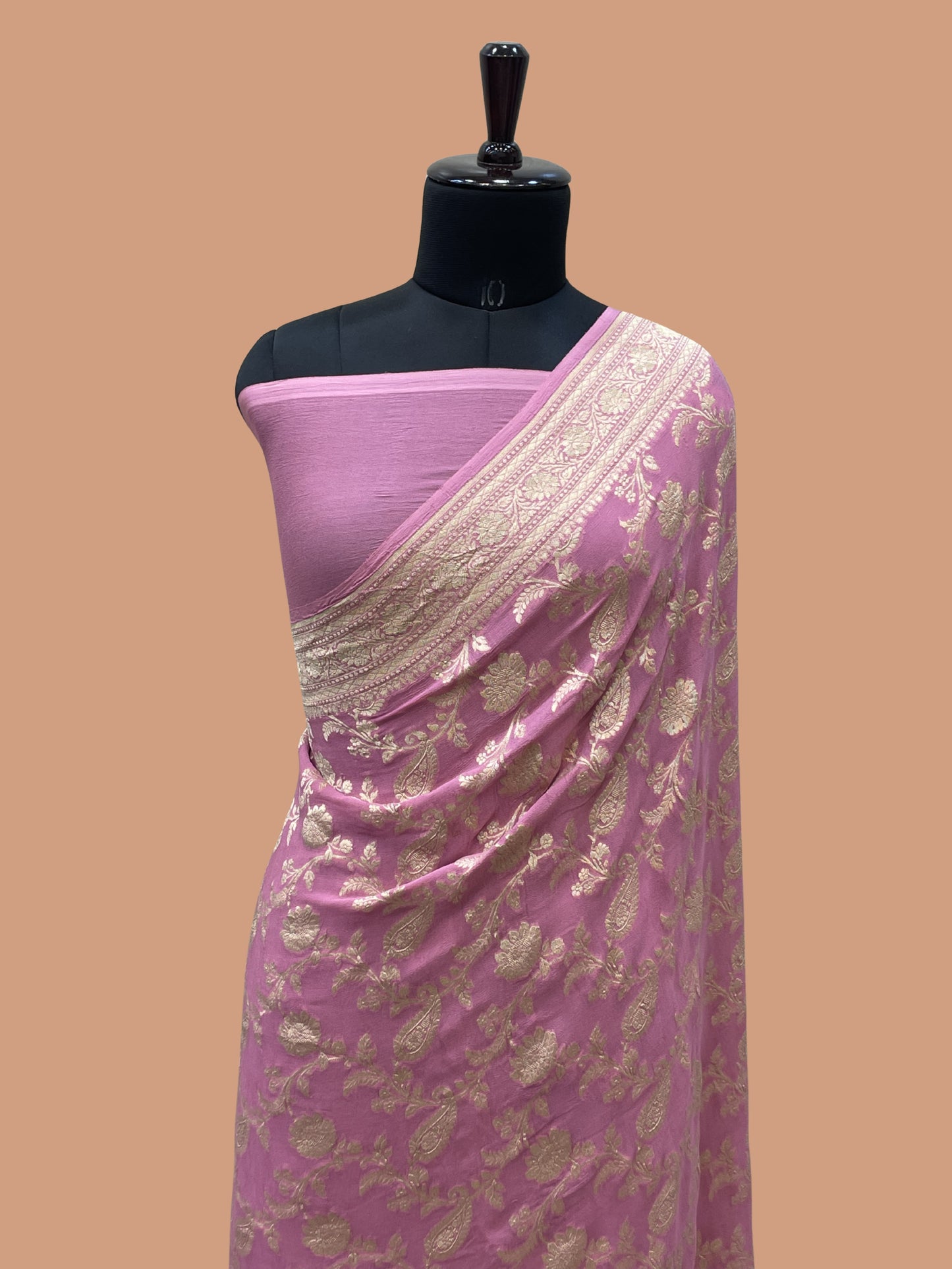 Pink Color Khaddi Georgette Banarasi Saree All Over Jaal work with Water Zari