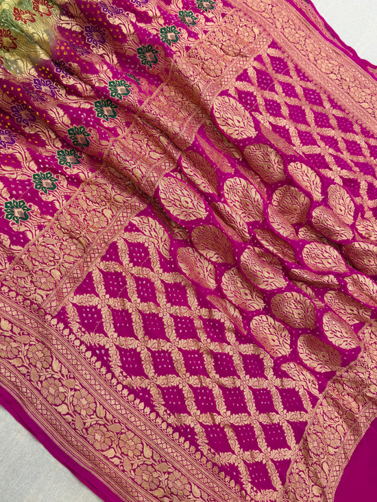 Pure Georgette Banarasi Bandhej Handloom Saree - Meenakari