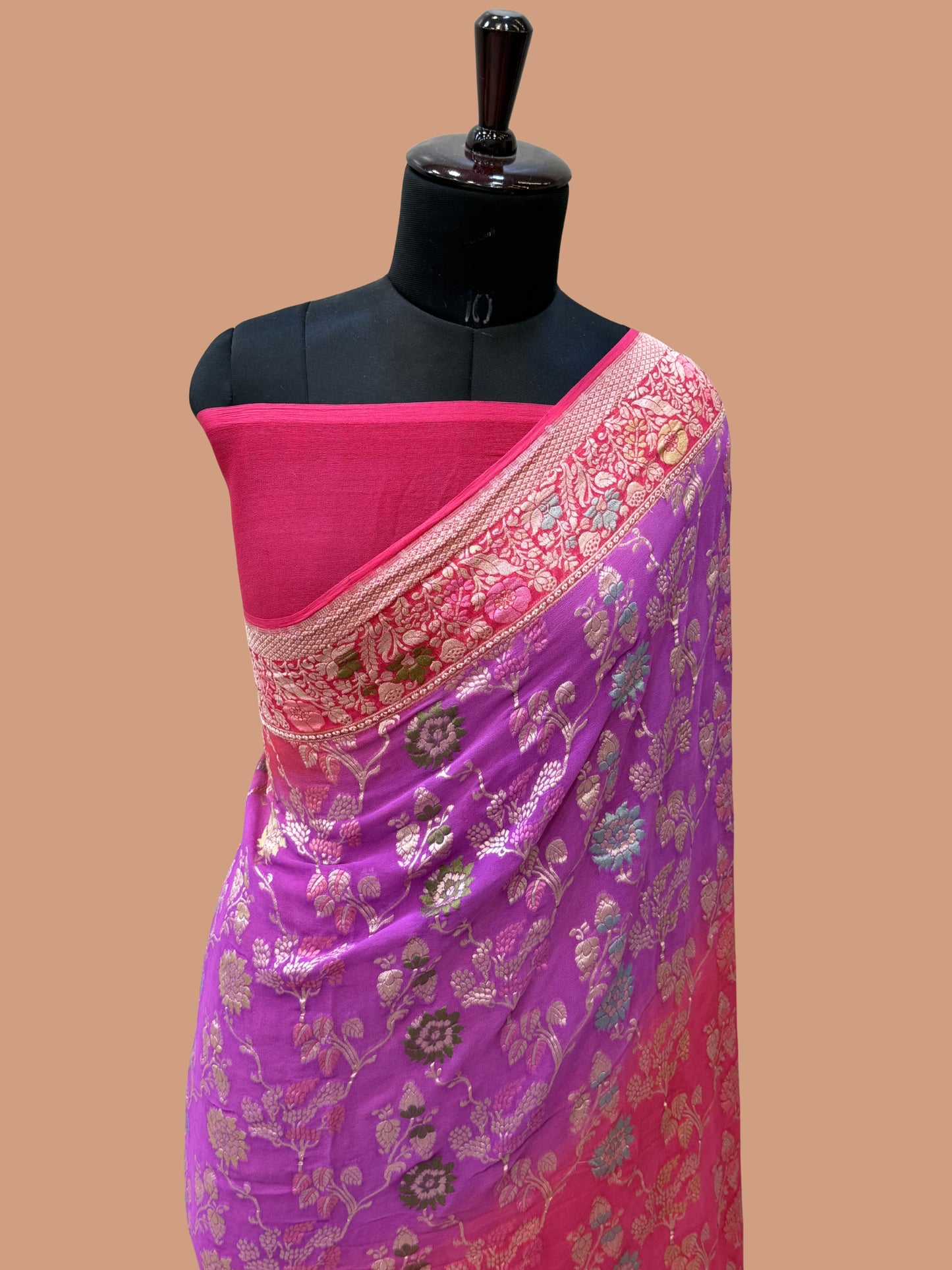 Khaddi Georgette Handloom Banarasi Saree - Gold Zari