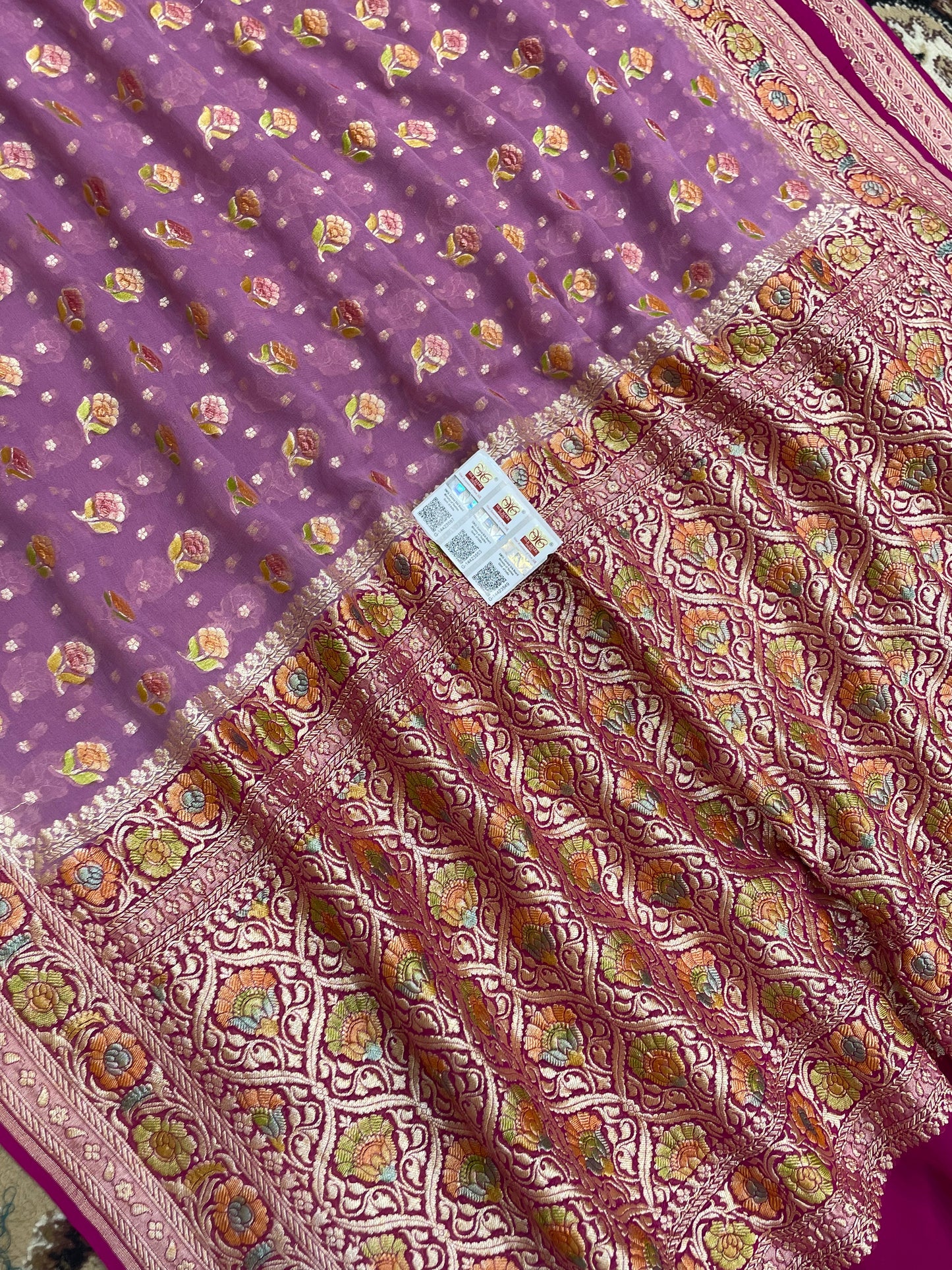 dusty Pink Khaddi Georgette Banarasi Saree - All Over Jaal Work with Meenakari