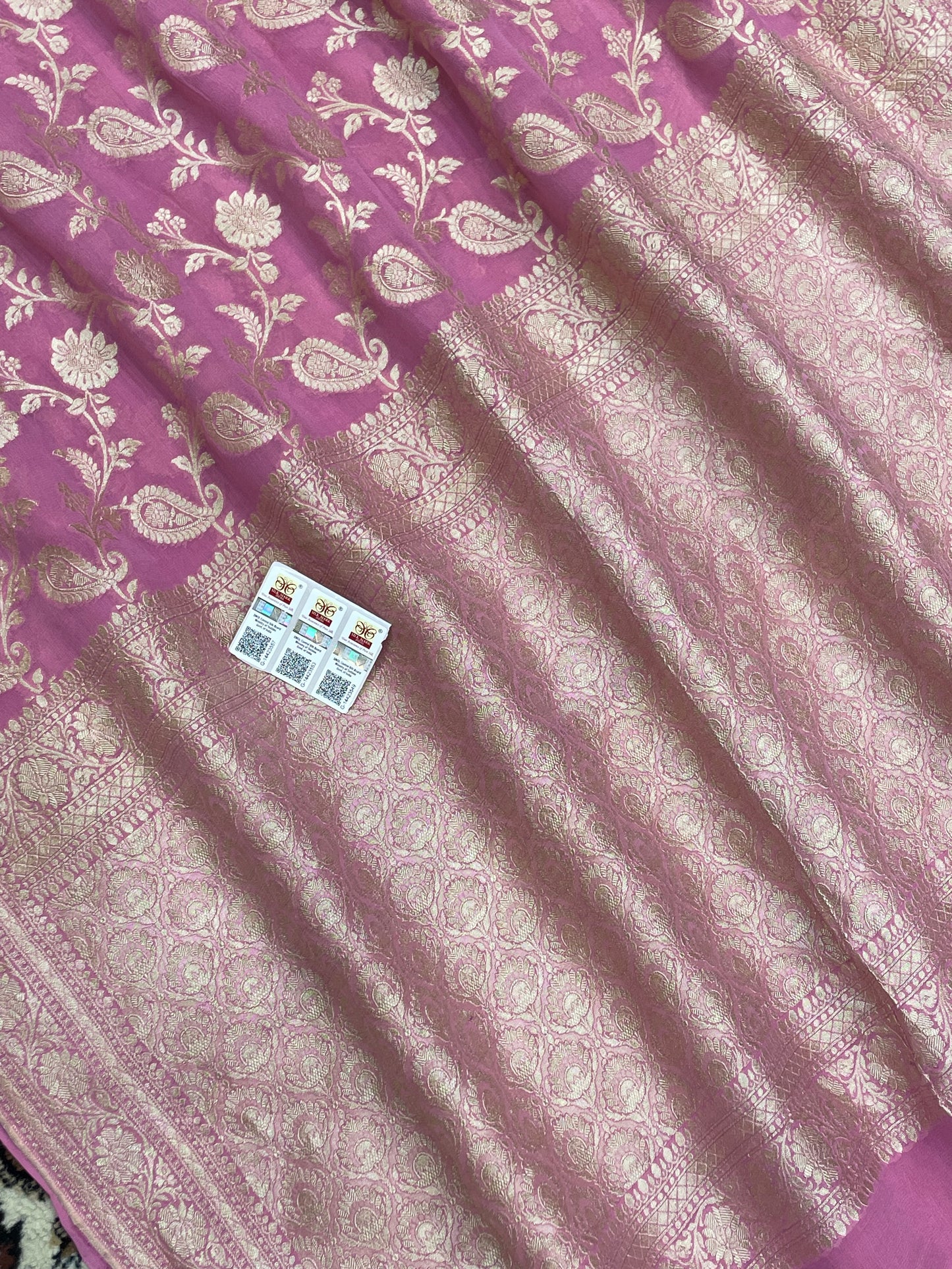 Pink Color Khaddi Georgette Banarasi Saree All Over Jaal work with Water Zari