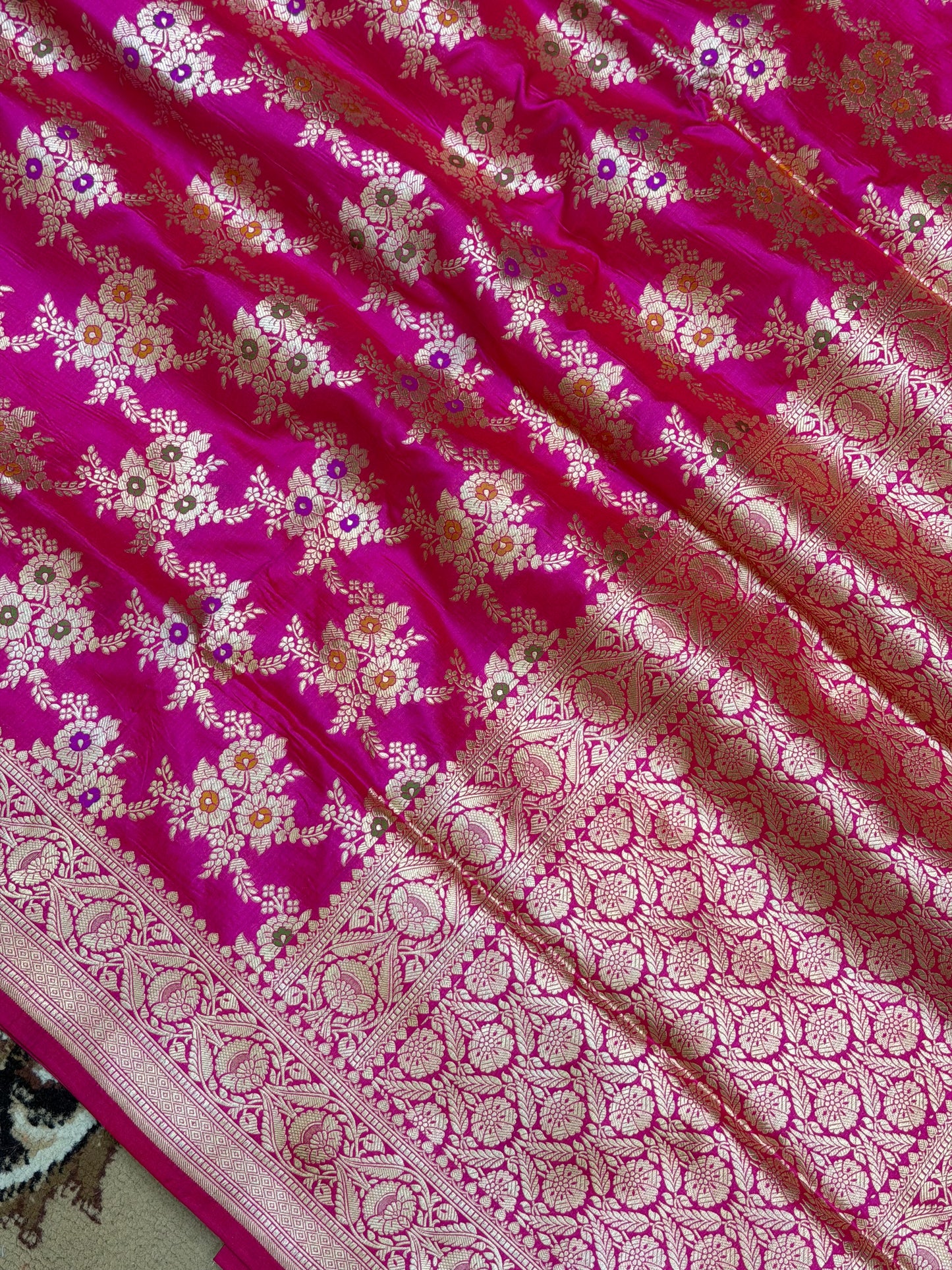 Rani Color Pure Silk Handloom Banarasi Saree - All Over Buta work with Meenakari