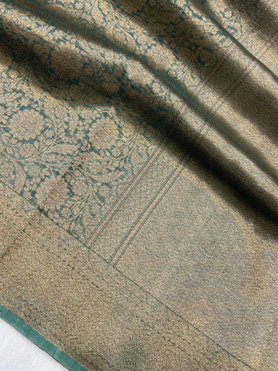 Green Color Pure Kora Silk Handloom Banarasi Saree - All Over Brocade Jaal Work