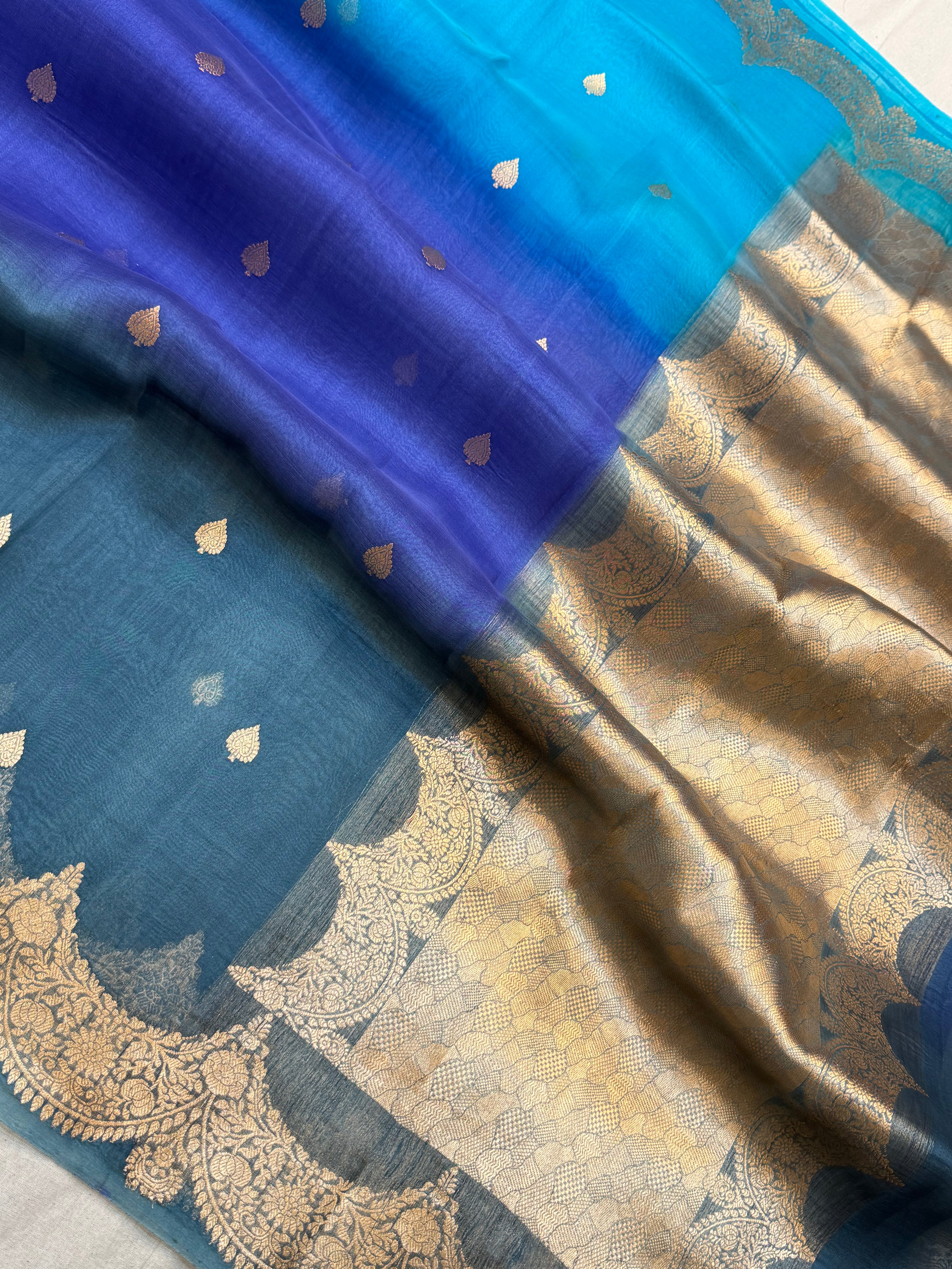 Multi Color Pure Kora Silk Handloom Banarasi Saree - All Over Buti Jaal Work