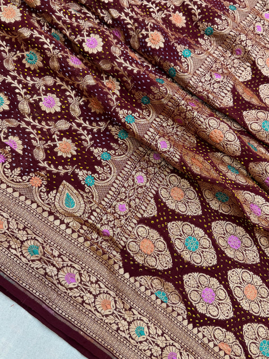 Pure Georgette Banarasi Bandhej Handloom Saree - Meenakari