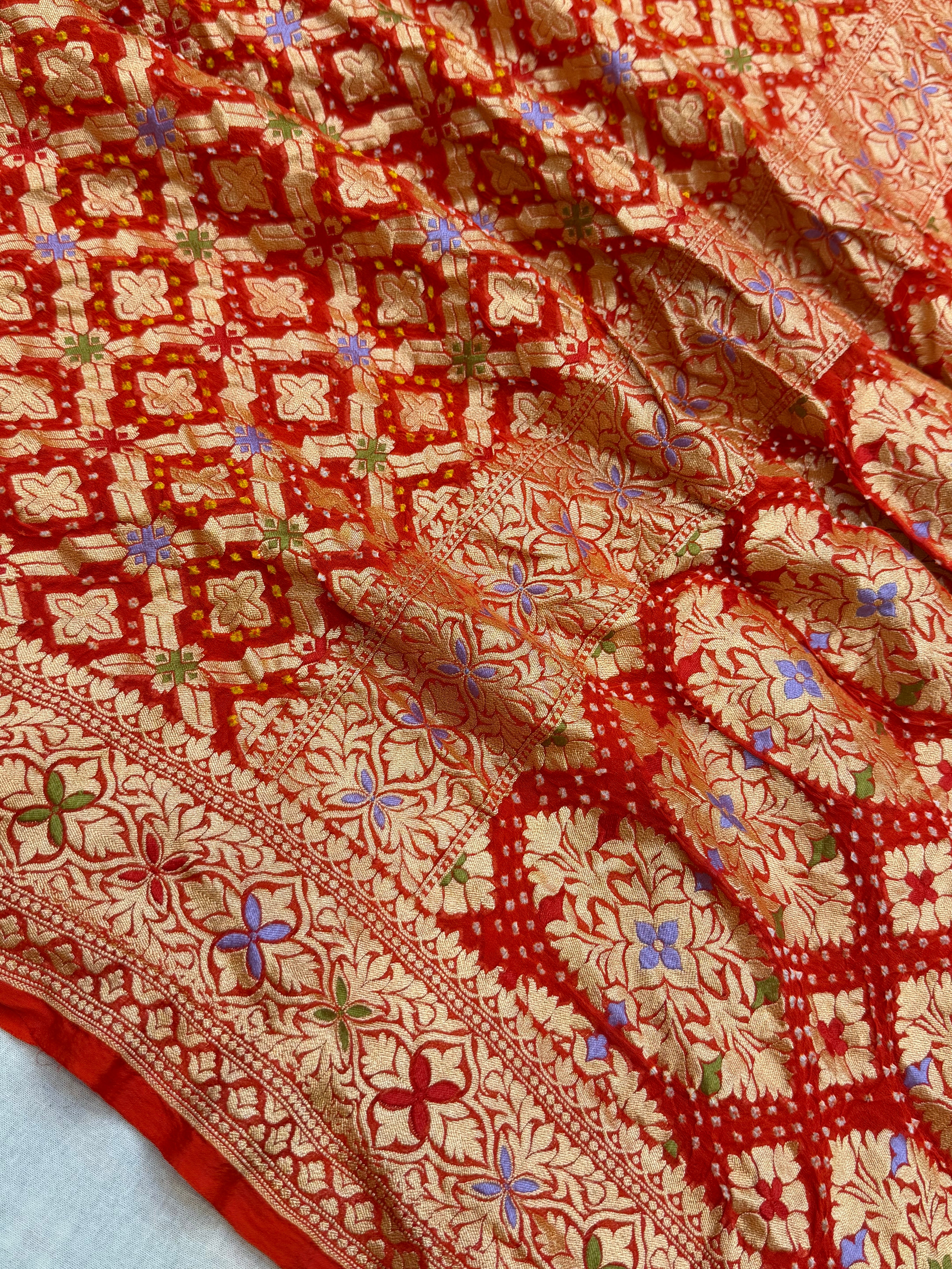 Pure Georgette Banarasi Bandhej Handloom Saree - Meenakari