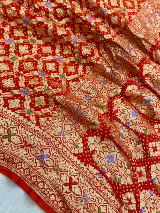 Pure Georgette Banarasi Bandhej Handloom Saree - Meenakari