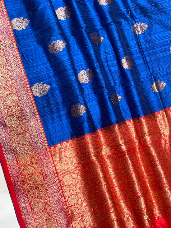 Pure Dupion Tusser Silk Handloom Banarasi Saree