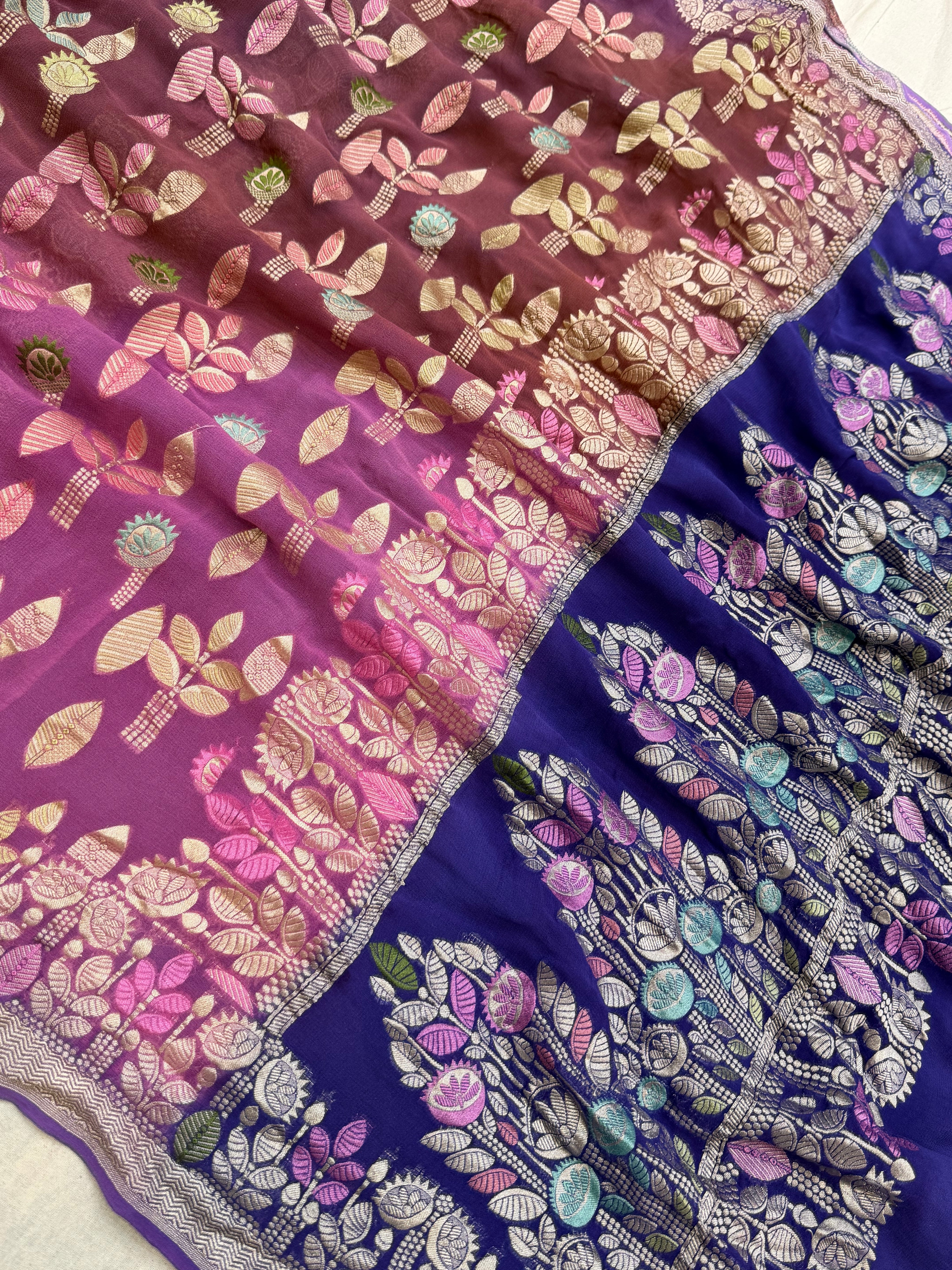 Khaddi Georgette Handloom Banarasi Saree - Gold Zari