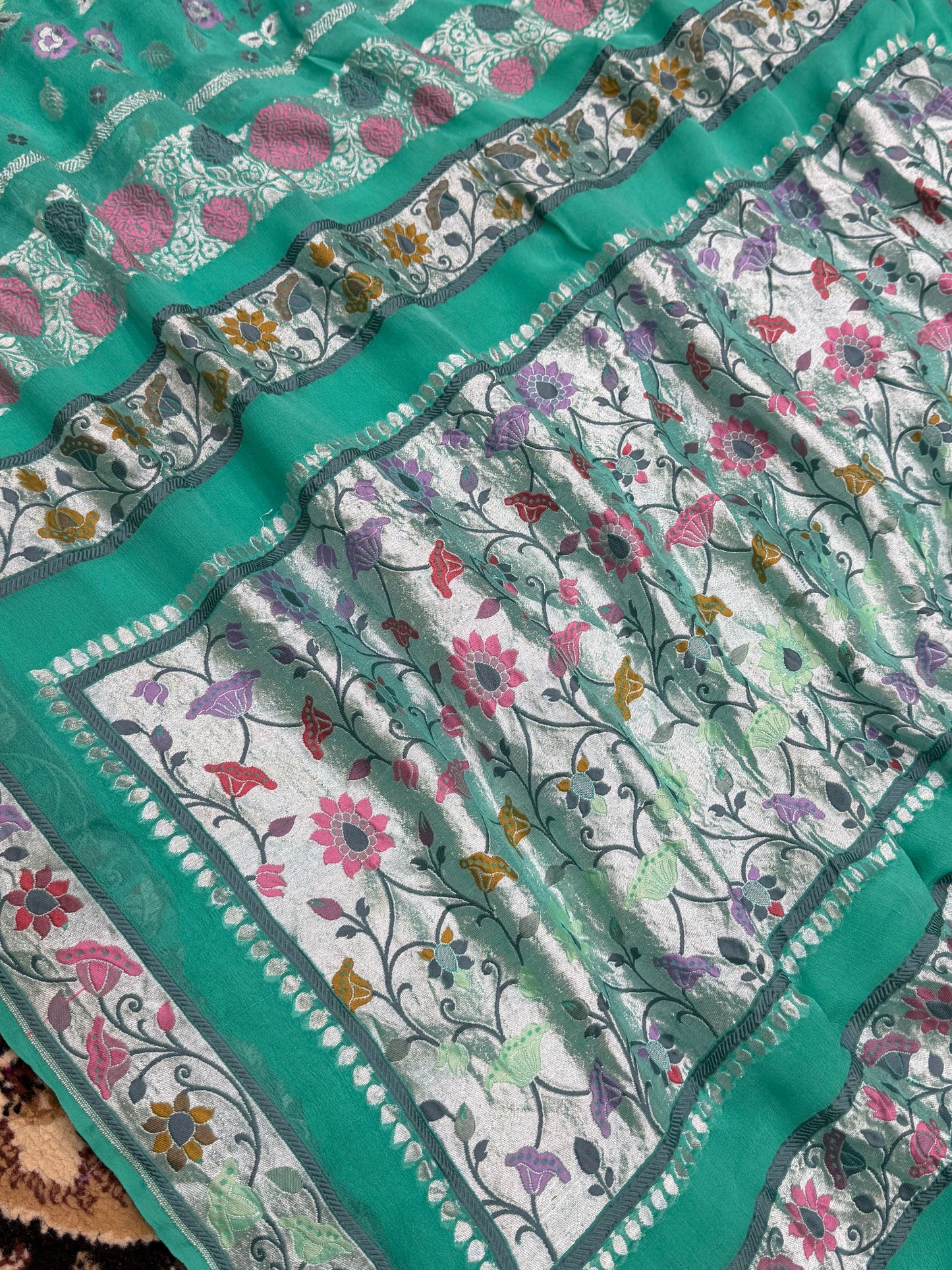 Sea Green Khaddi Georgette Banarasi Saree
