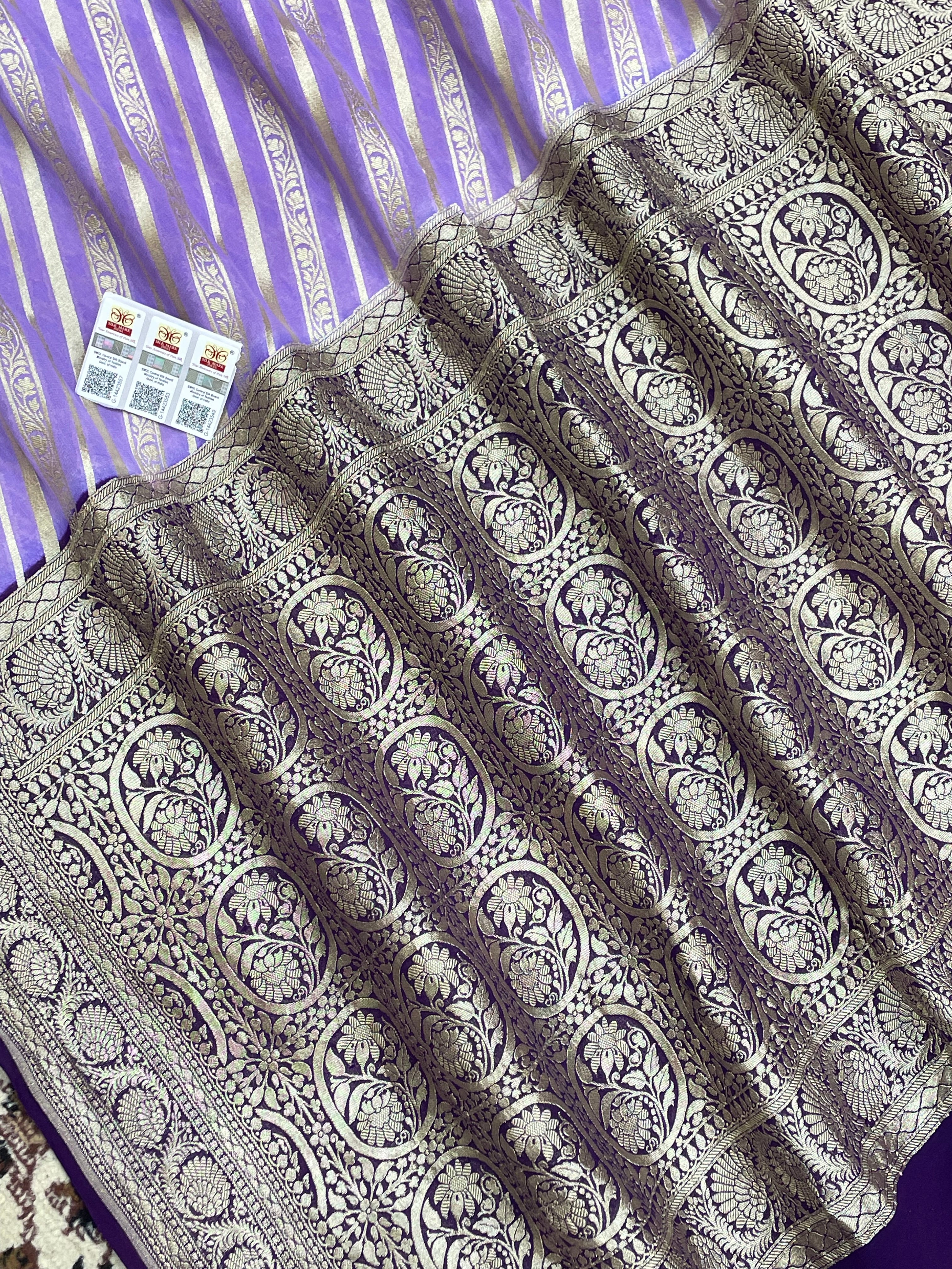 Lovendor Color Khaddi Georgette Banarasi Saree - All Over  Water Zari work with Contrast Blouse