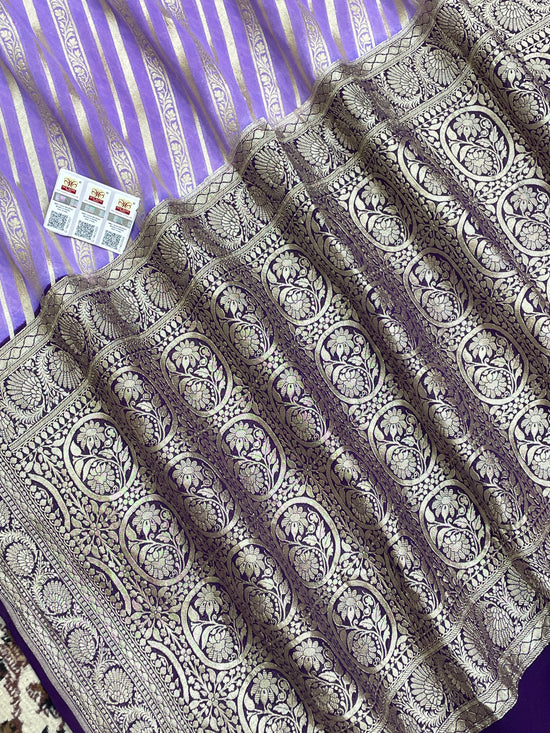 Lovendor Color Khaddi Georgette Banarasi Saree - All Over  Water Zari work with Contrast Blouse