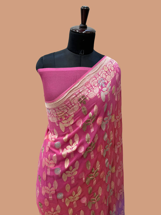 Khaddi Georgette Handloom Banarasi Saree - Gold Zari