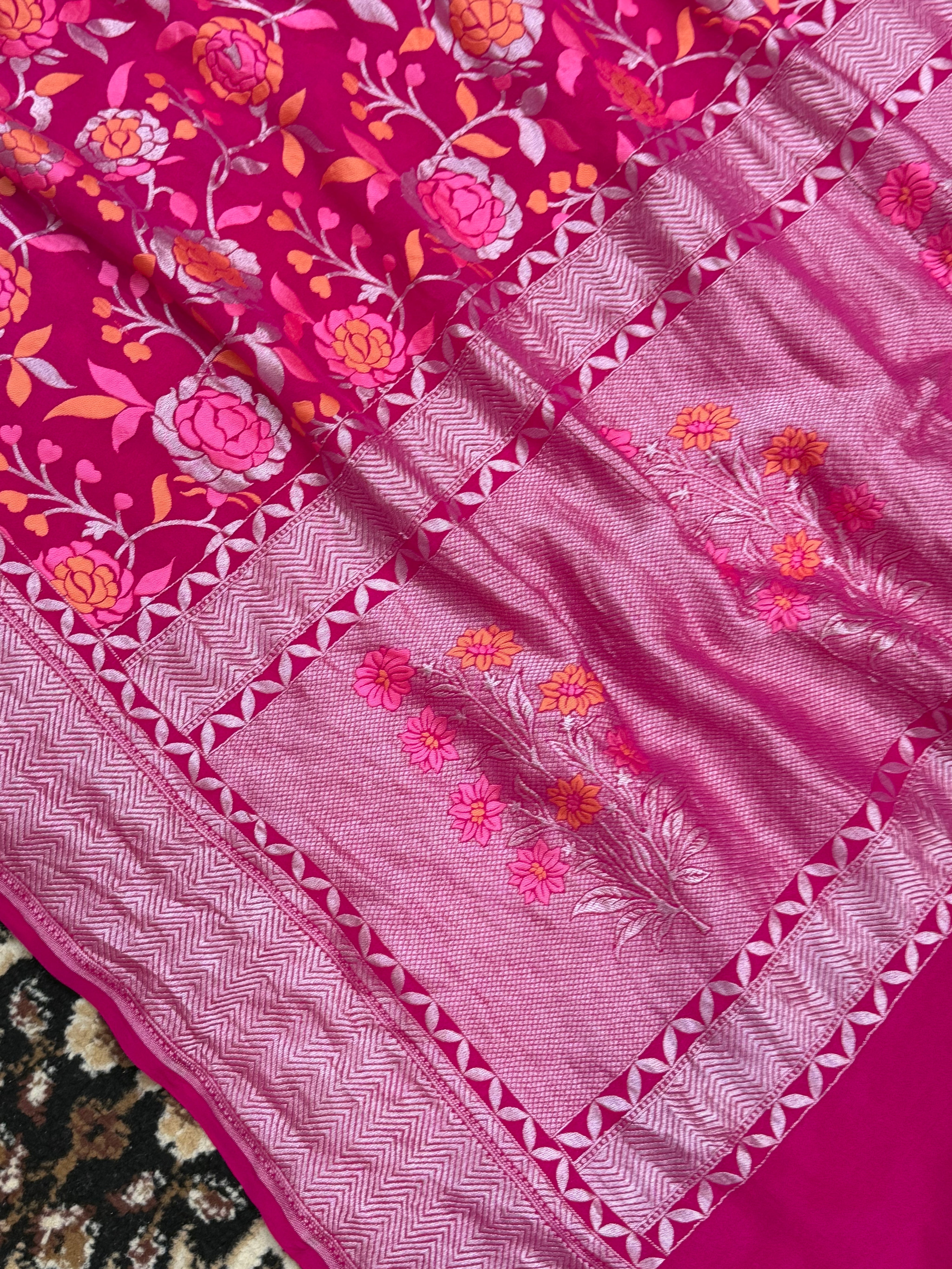 Rani Color Khaddi Georgette Tilfi Meenakari Banarasi Saree