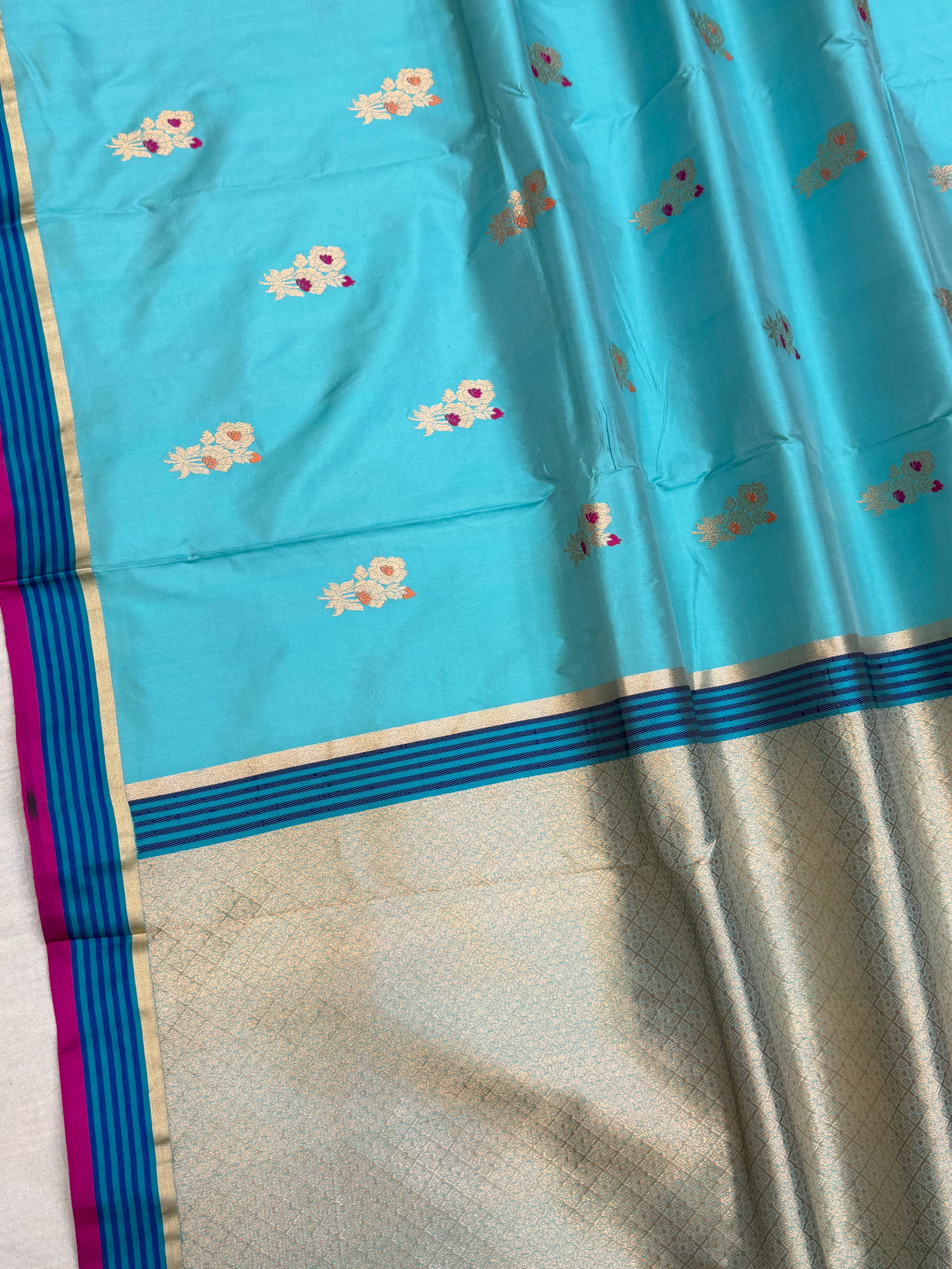 Pure Katan Silk Banarasi Handloom Saree - All over Kadua Buta