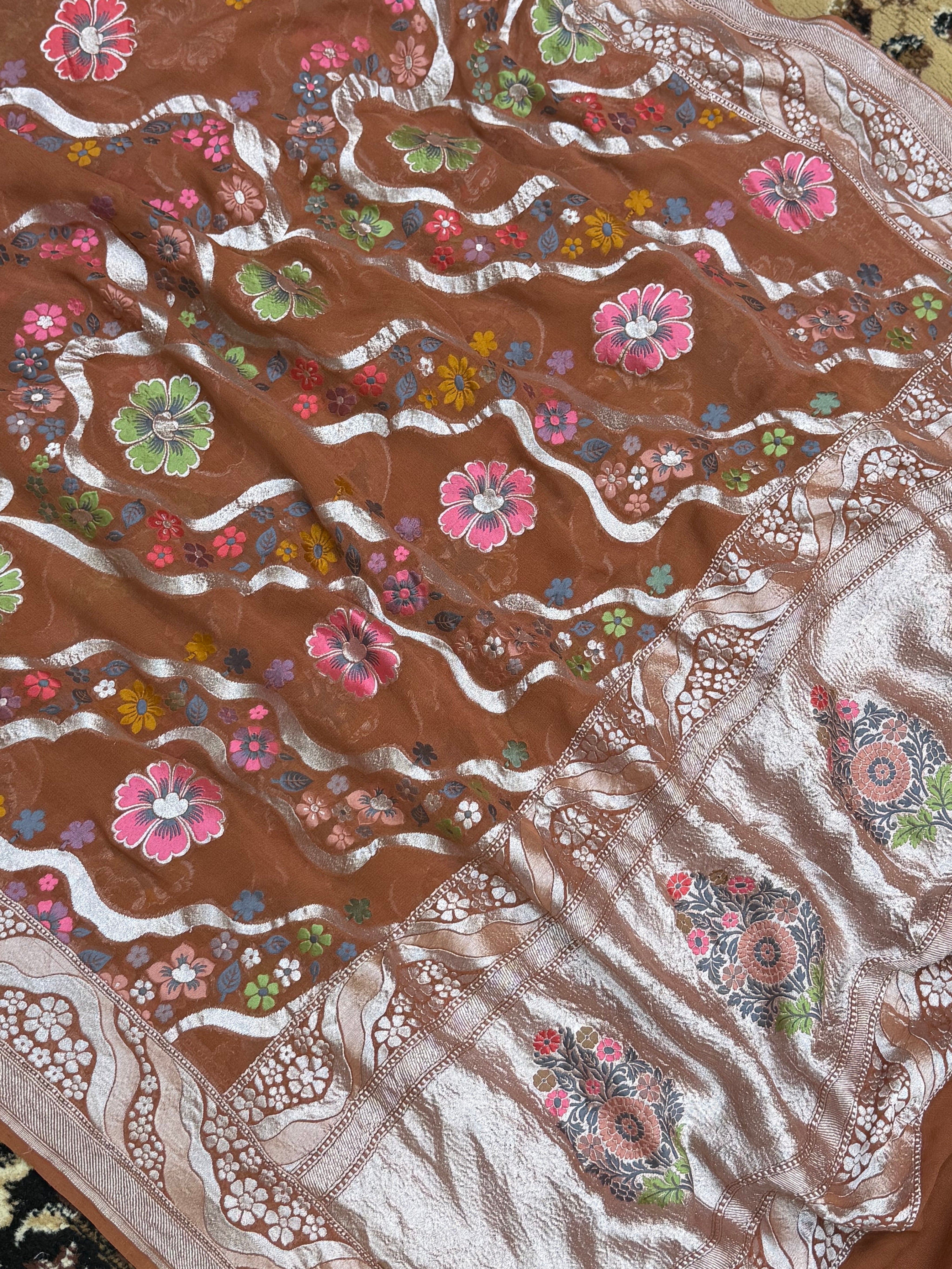 Brown Color Khaddi Georgette Banarasi Saree