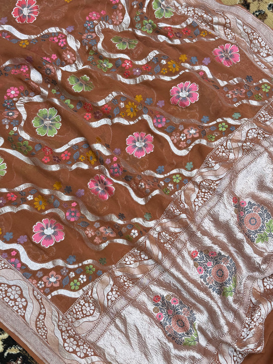 Brown Color Khaddi Georgette Banarasi Saree