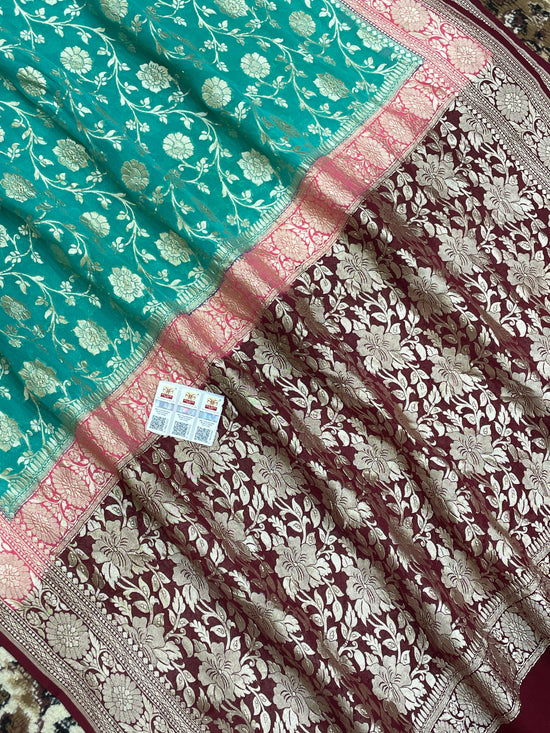 Sea Green Color Khaddi Georgette Banarasi Saree - All over Jaal work with Water zari