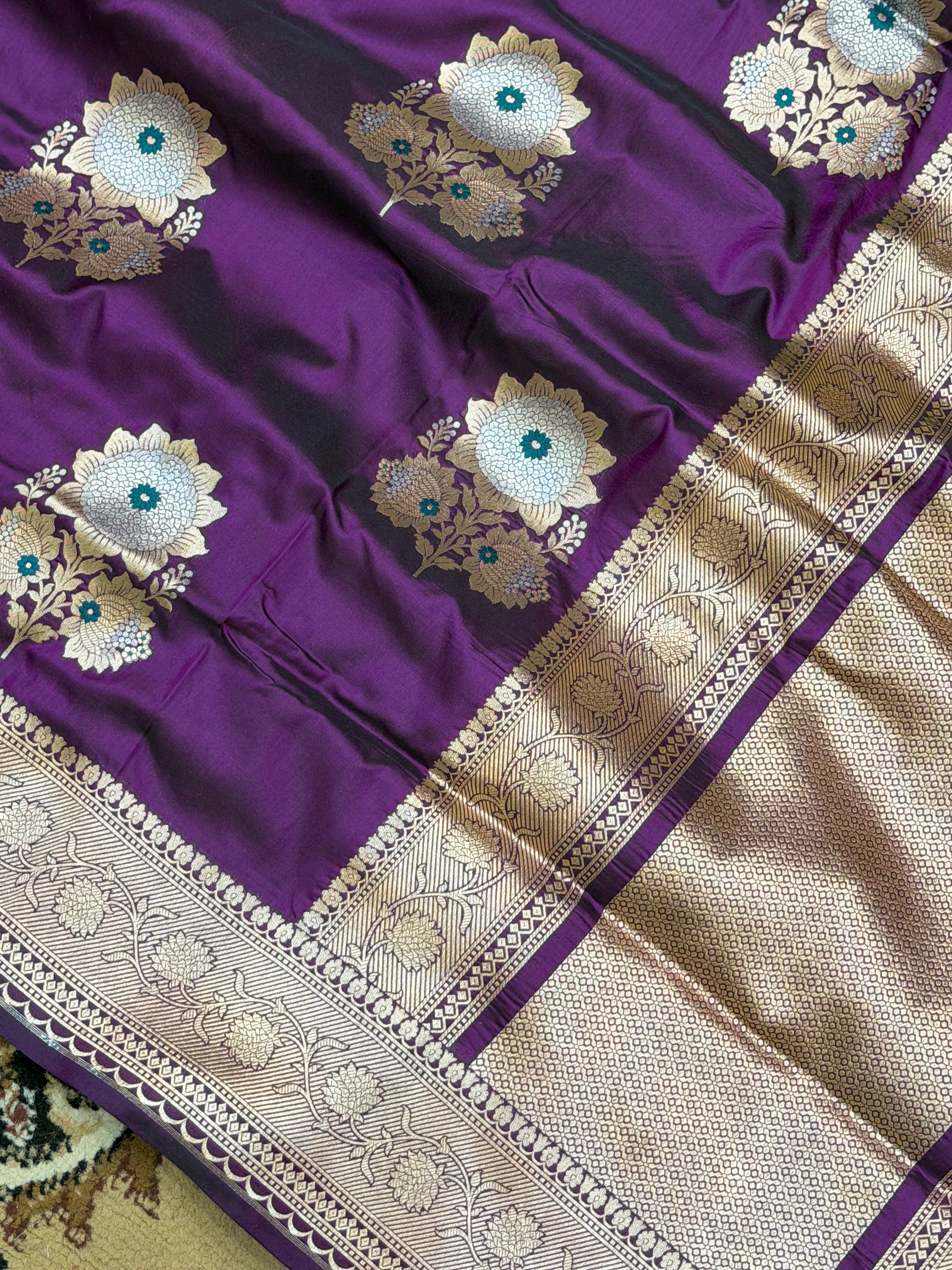 Purple Color Pure Silk Handloom Banarasi Saree - All Over Buta Work with Meenakari