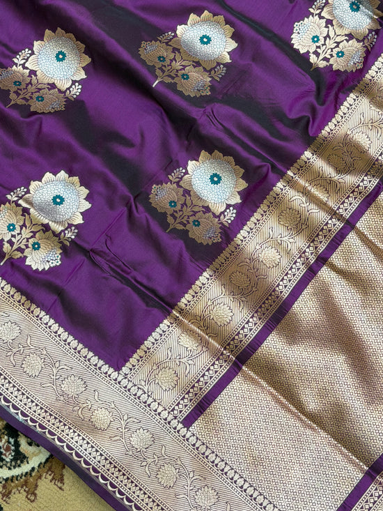 Purple Color Pure Silk Handloom Banarasi Saree - All Over Buta Work with Meenakari