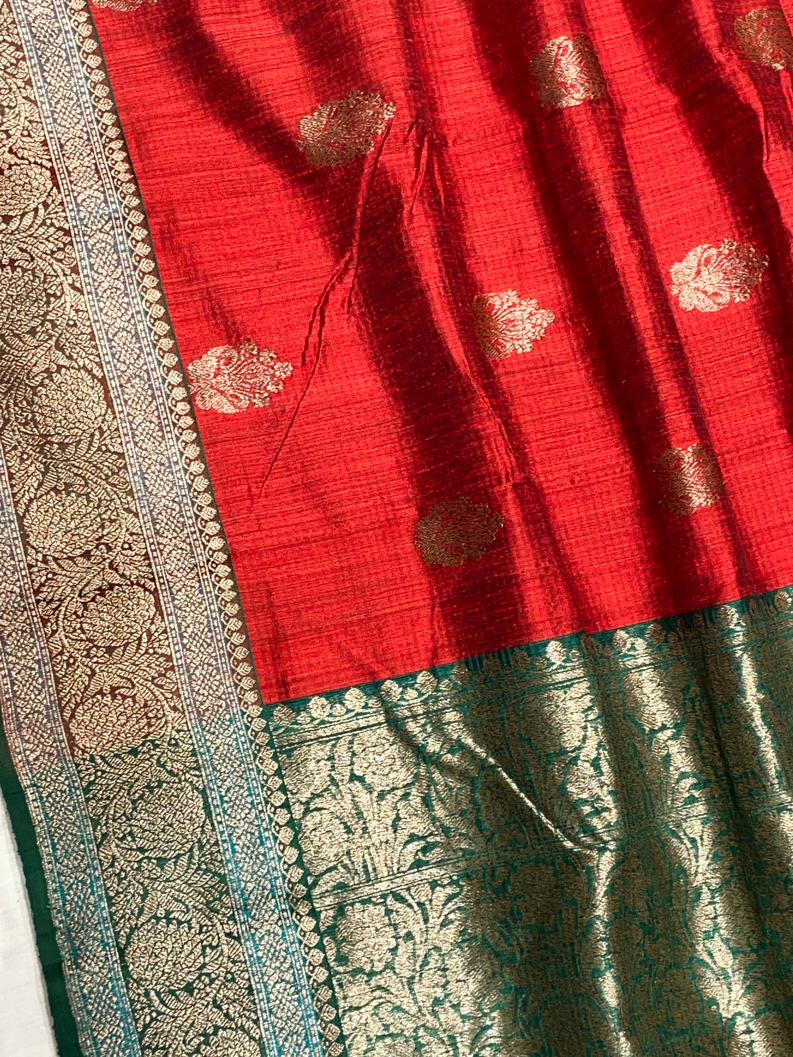 Pure Dupion Tusser Silk Handloom Banarasi Saree