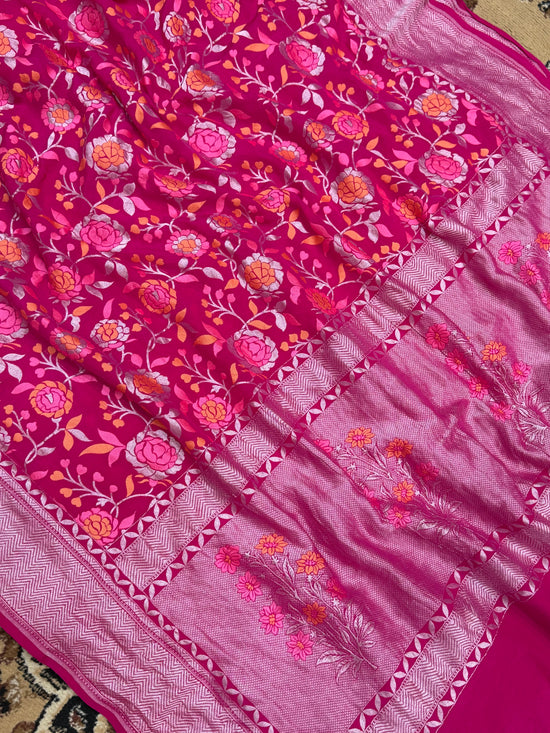 Rani Color Khaddi Georgette Tilfi Meenakari Banarasi Saree
