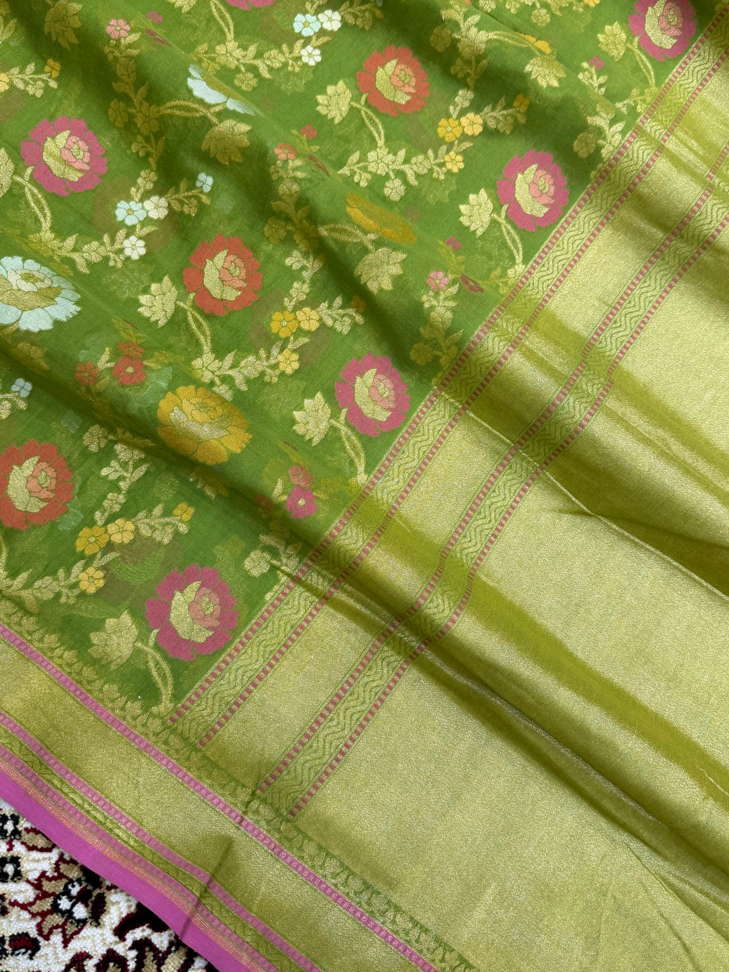 Green Color Cotton Jamdani Banarasi Saree
