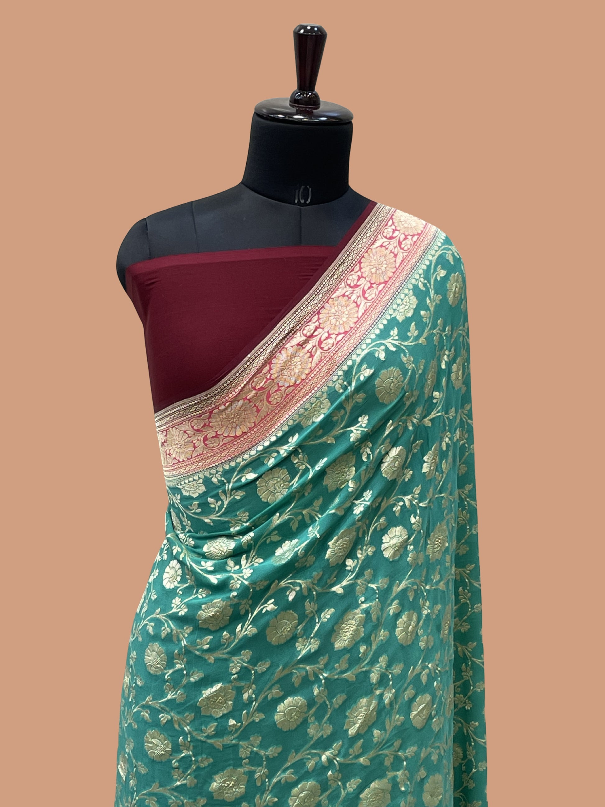 Sea Green Color Khaddi Georgette Banarasi Saree - All over Jaal work with Water zari