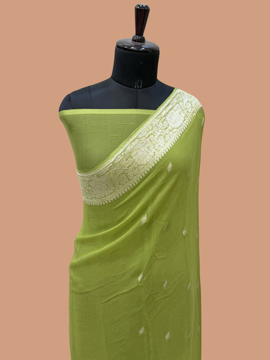 Pure Georgette Handloom Banarasi Saree - Silver Zari