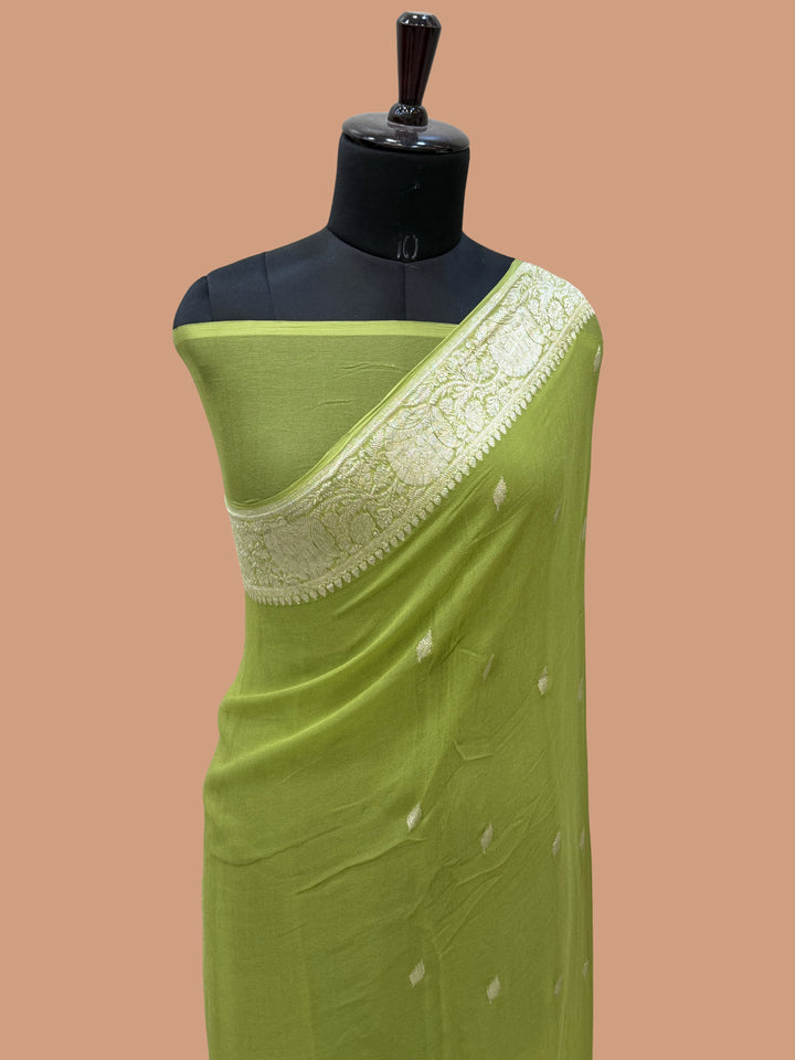 Pure Georgette Handloom Banarasi Saree - Silver Zari