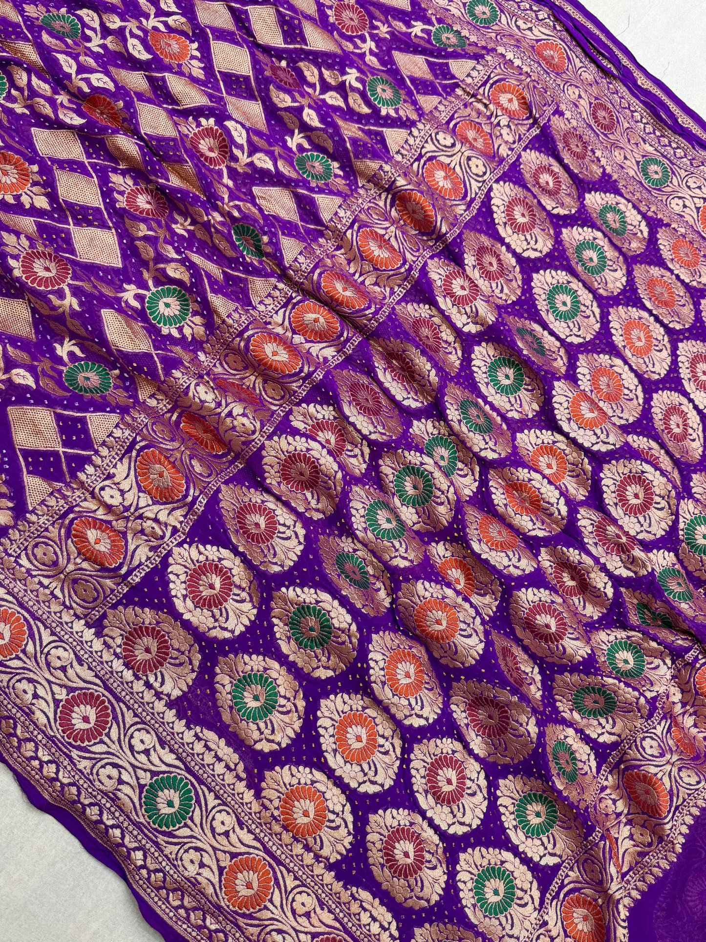 Pure Georgette Banarasi Bandhej Handloom Saree - Meenakari
