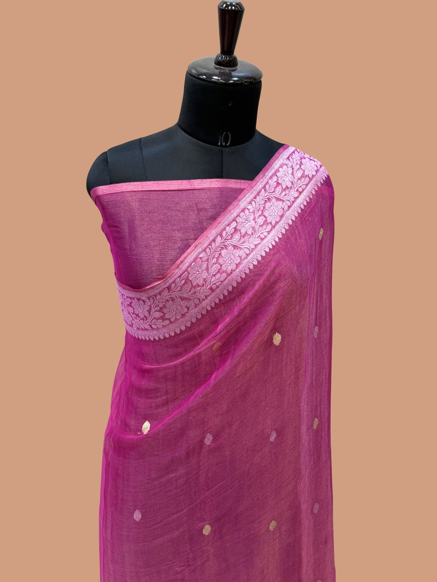 Pure Georgette Tissue Handloom Banarasi Saree - Silver Zari