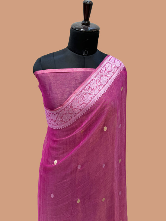 Pure Georgette Tissue Handloom Banarasi Saree - Silver Zari