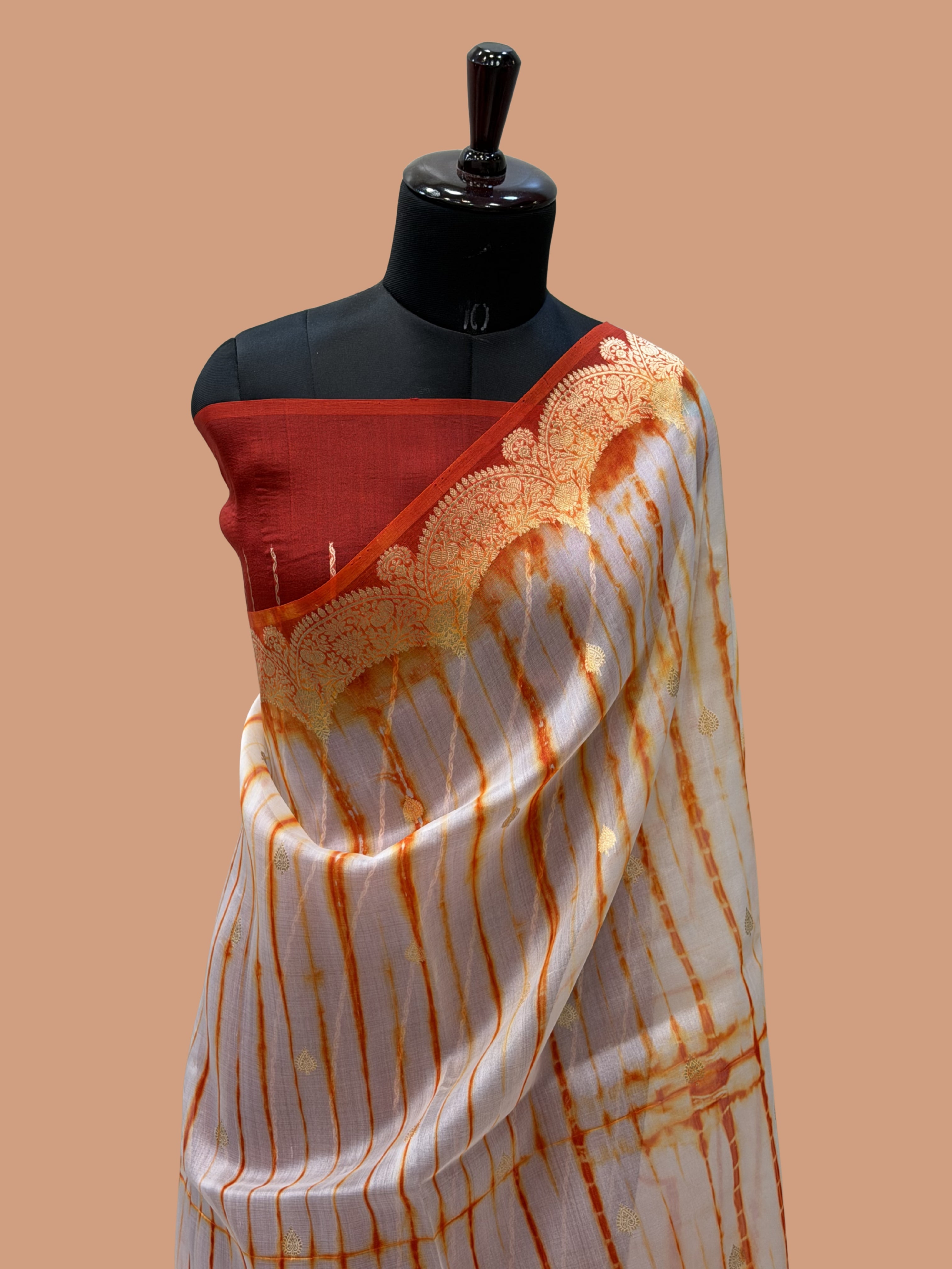 Fanta Color Pure Organza Handloom Banarasi Saree with Japanese Shibori Dye